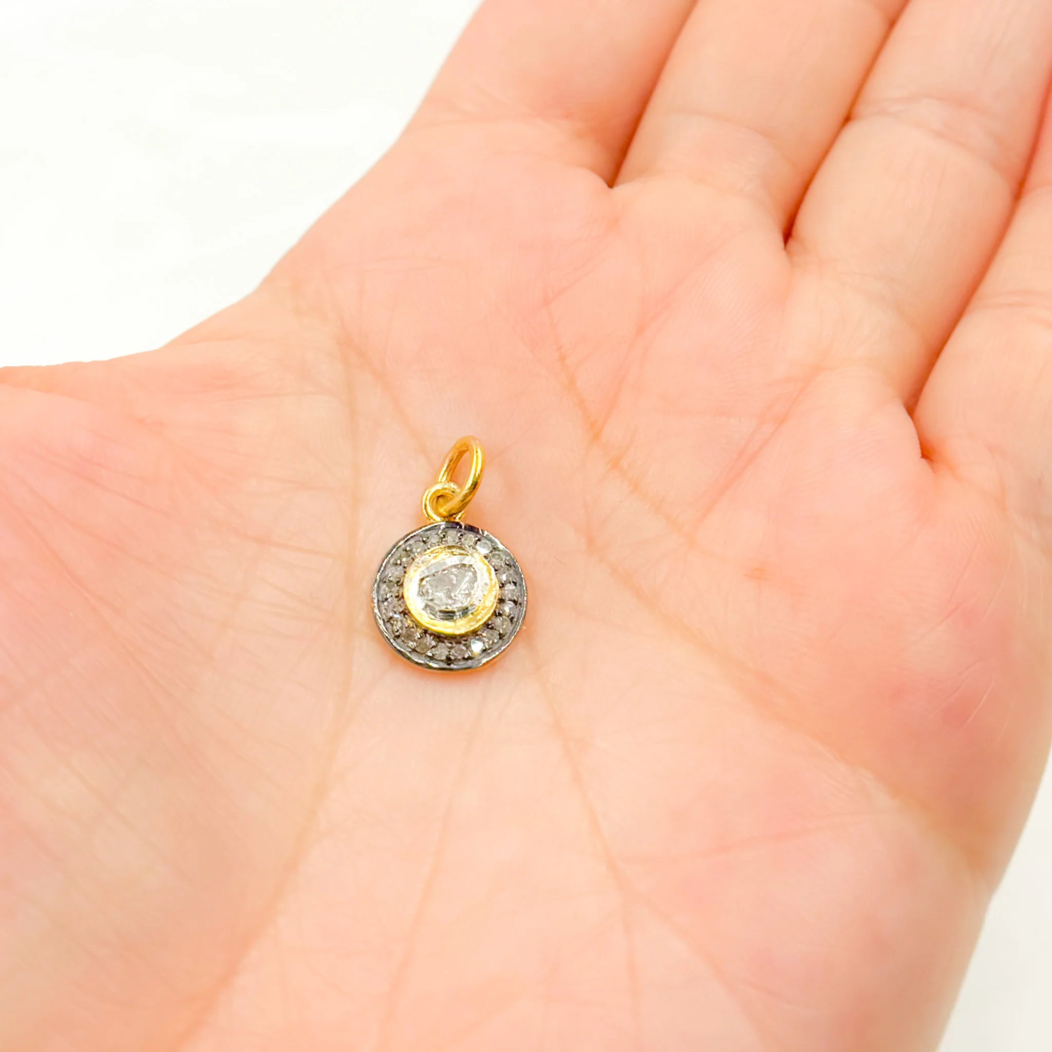 DC933. Diamond Sterling Silver Round Charm with Polki Diamond - Image 6