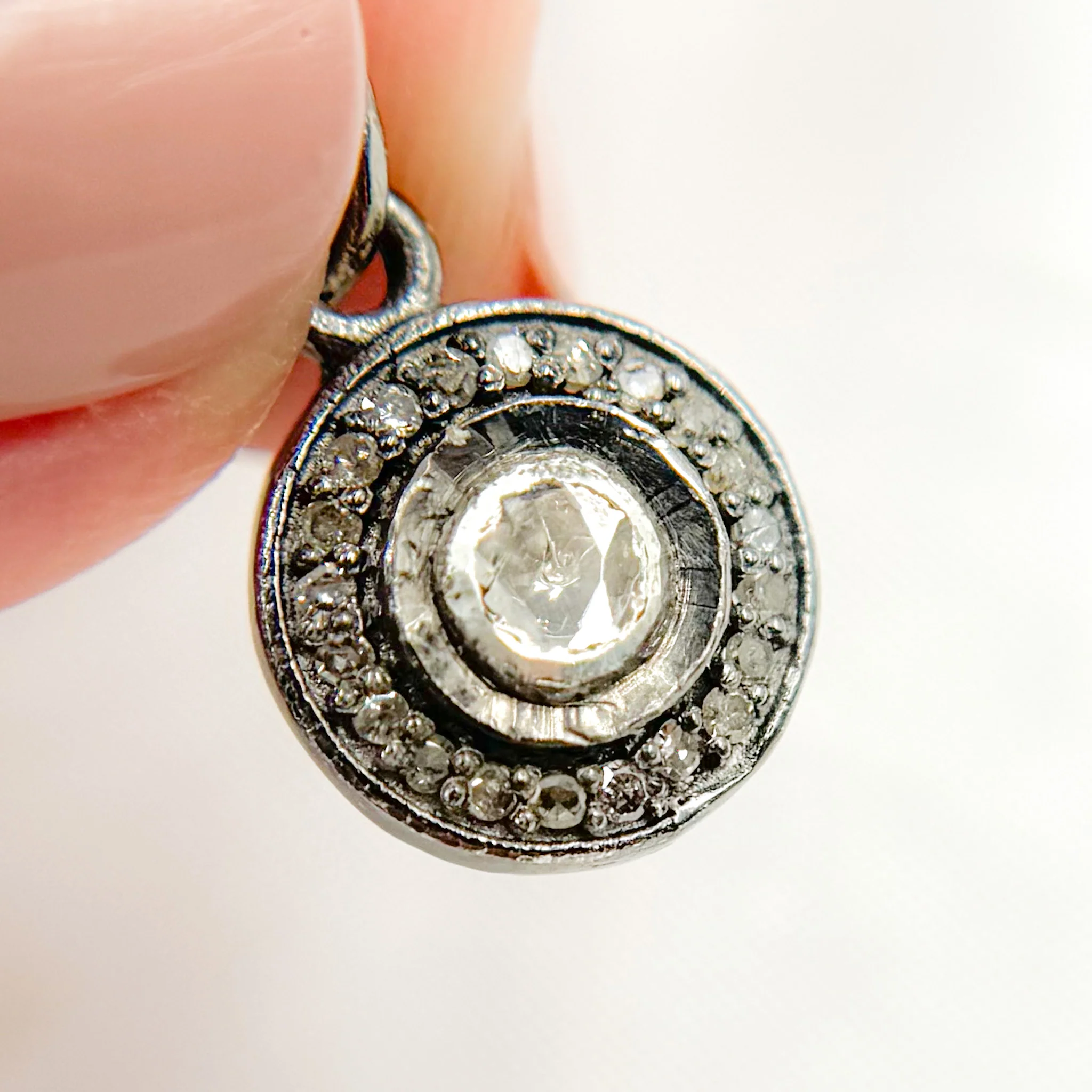 DC933. Diamond Sterling Silver Round Charm with Polki Diamond - Image 7