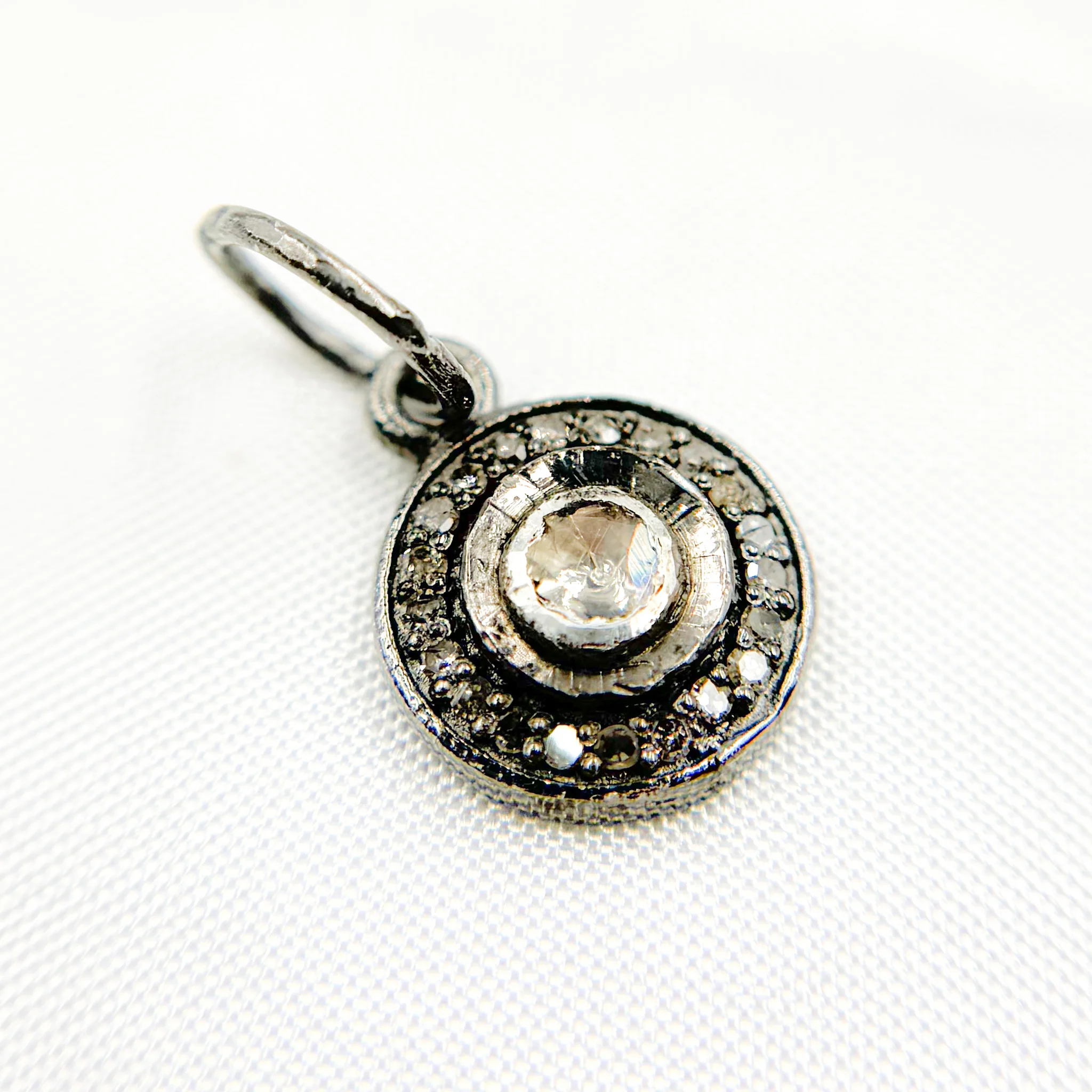DC933. Diamond Sterling Silver Round Charm with Polki Diamond - Image 8