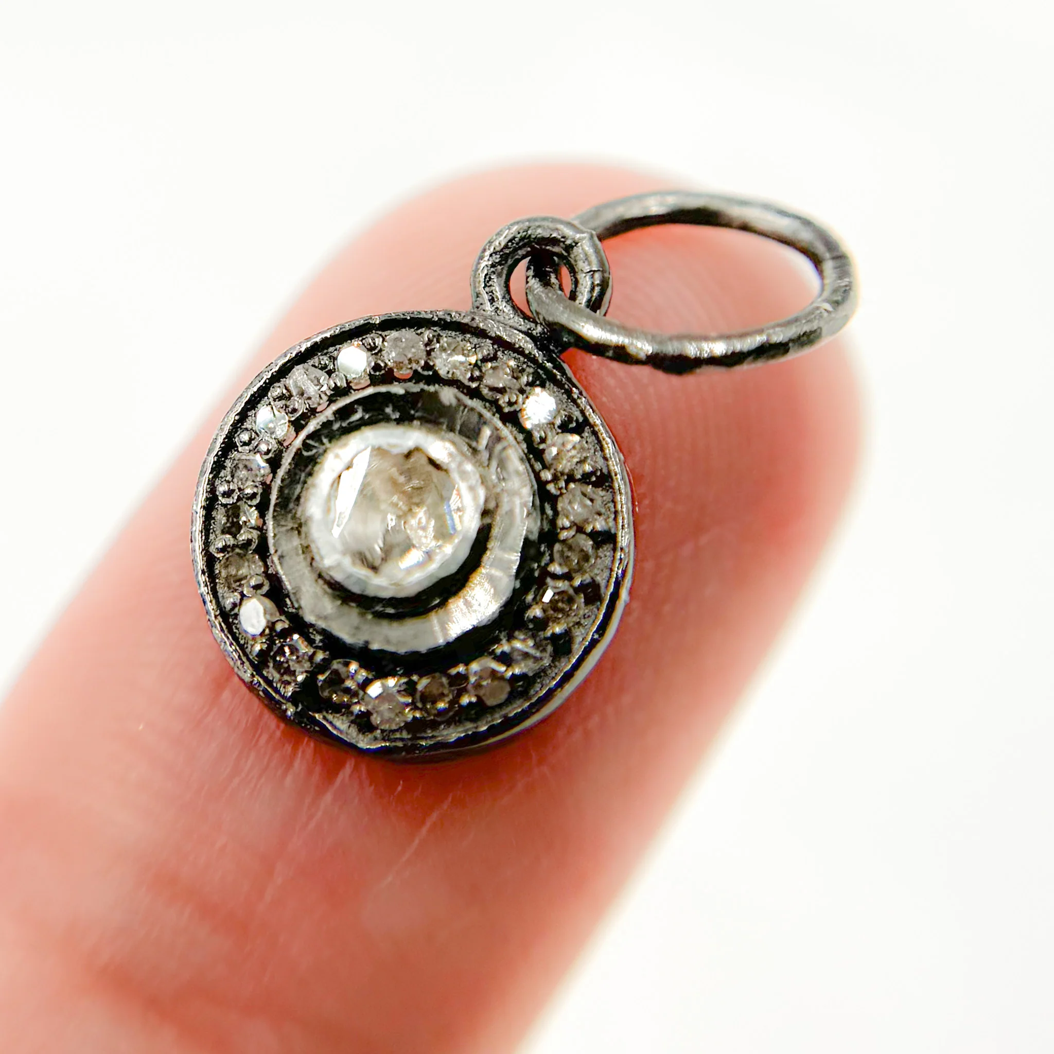 DC933. Diamond Sterling Silver Round Charm with Polki Diamond - Image 9