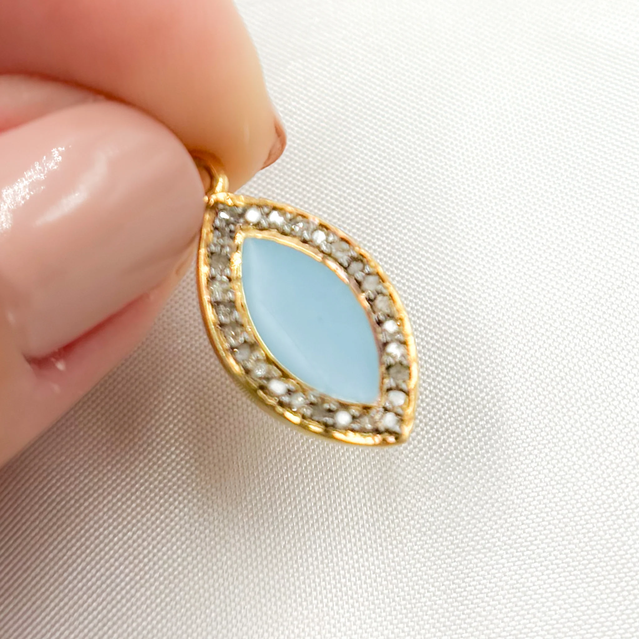 DC035A. Diamond Sterling Silver Marquise Enamel Pendant - Image 10