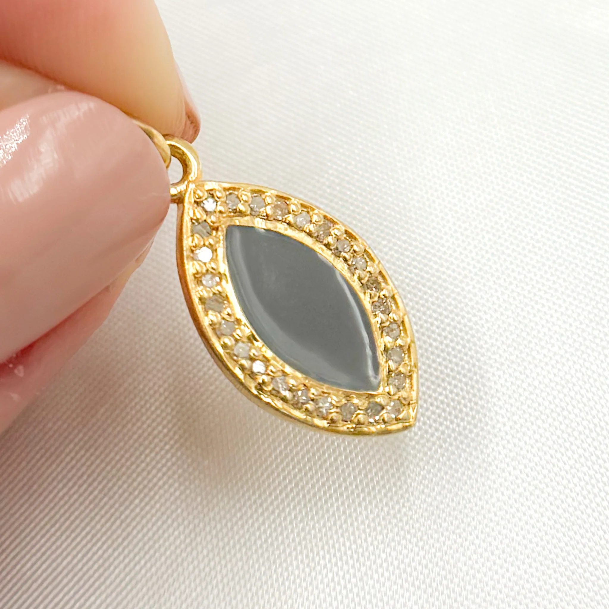 DC035A. Diamond Sterling Silver Marquise Enamel Pendant - Image 5