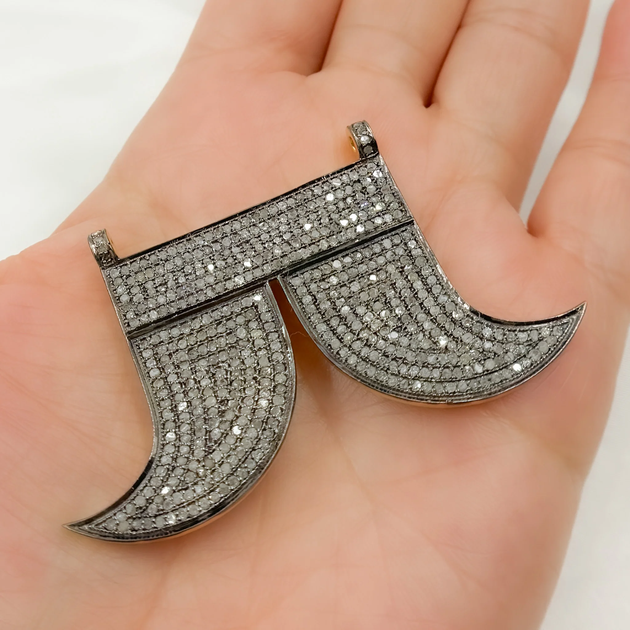 DC051. Diamond Sterling Silver Double Horn Connector - Image 2