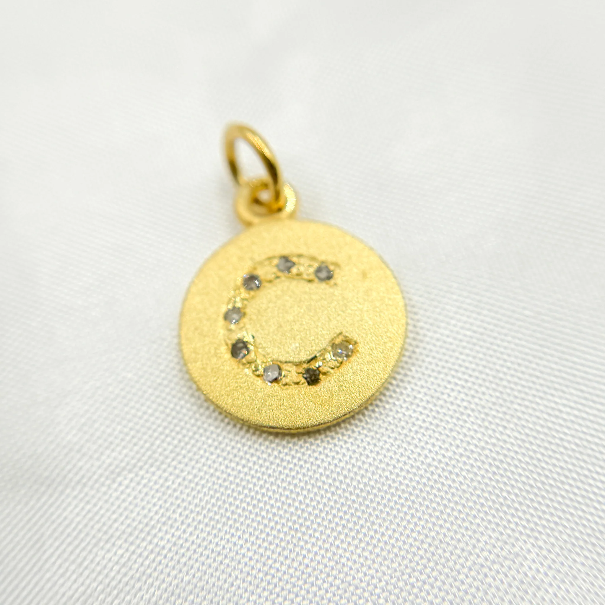 DC062. Diamond Sterling Silver Letter "C" Round Charm - Image 2