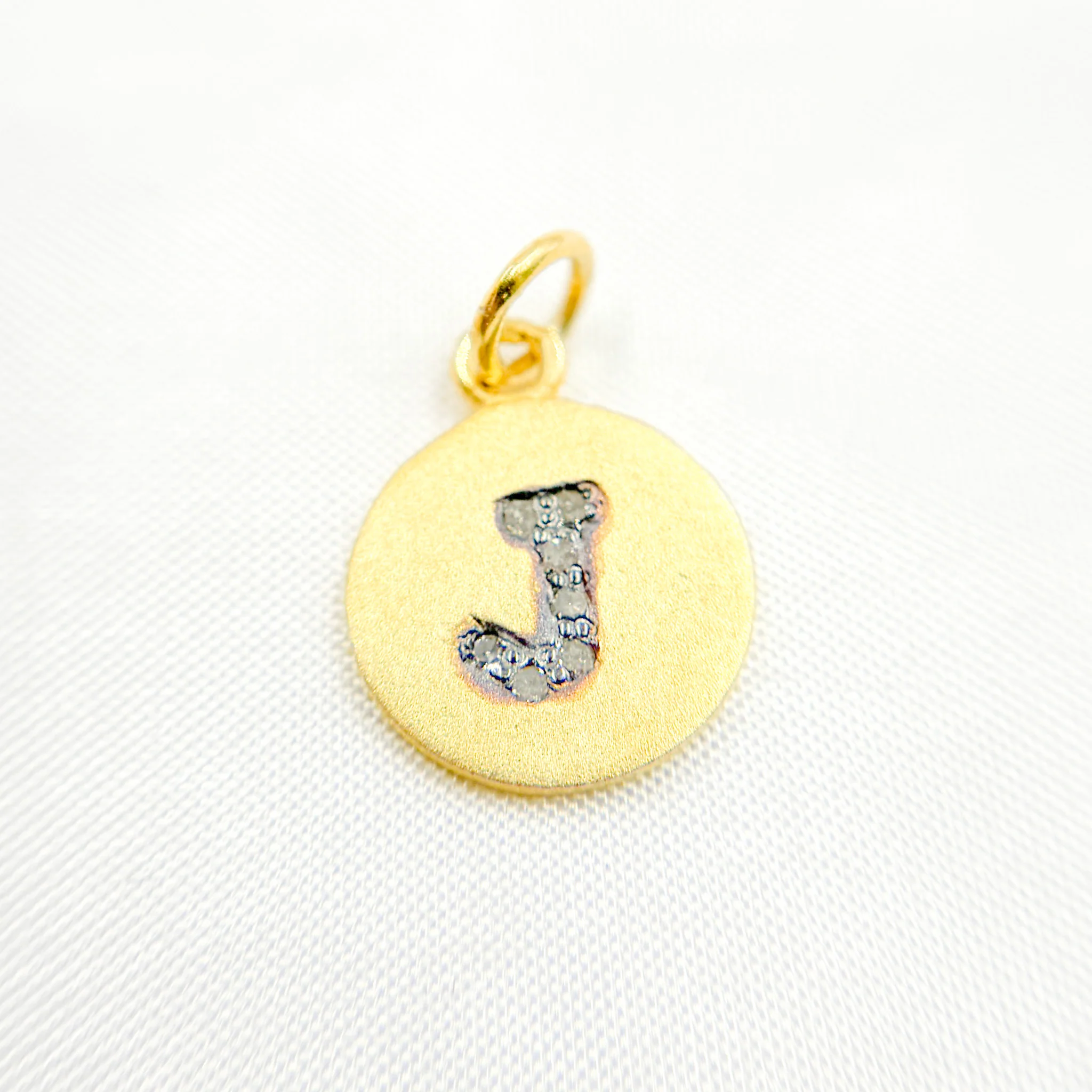 DC069. Diamond Sterling Silver Letter "J" Round Charm - Image 3