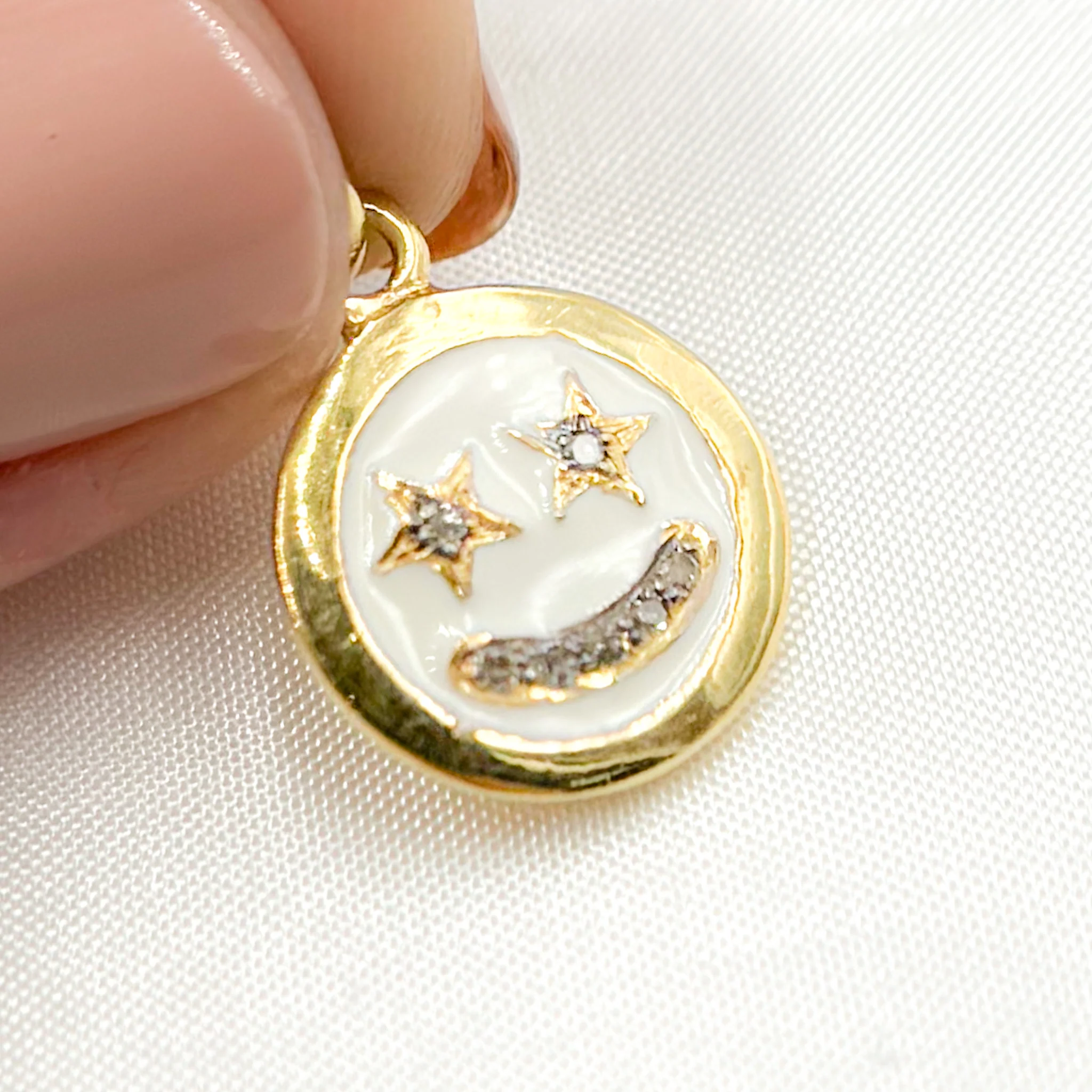 DC06A. Diamond Sterling Silver Round Star Smiley Enamel Charm - Image 7