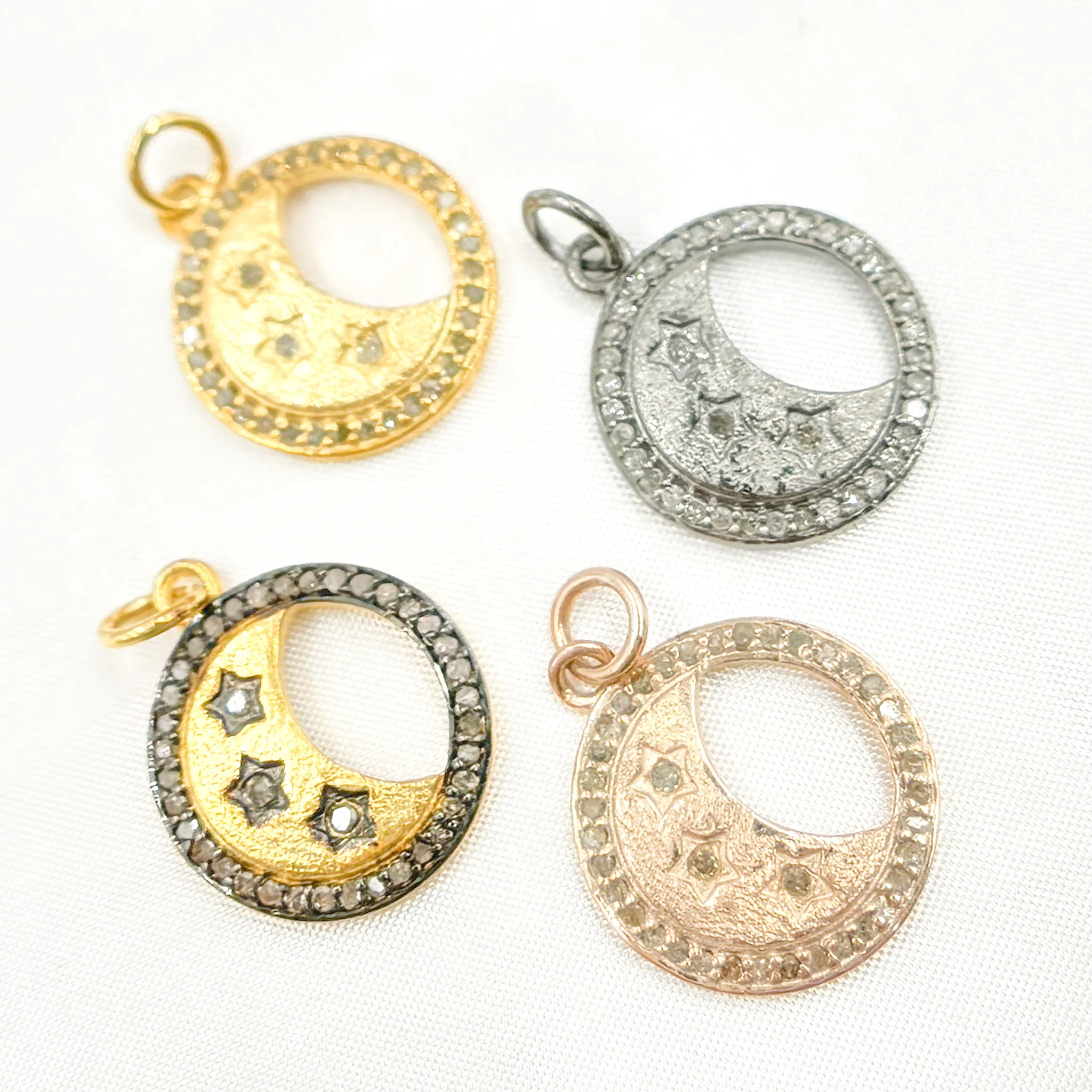 DC074. Diamond Sterling Silver Round Moon and Star Pendant - Image 7