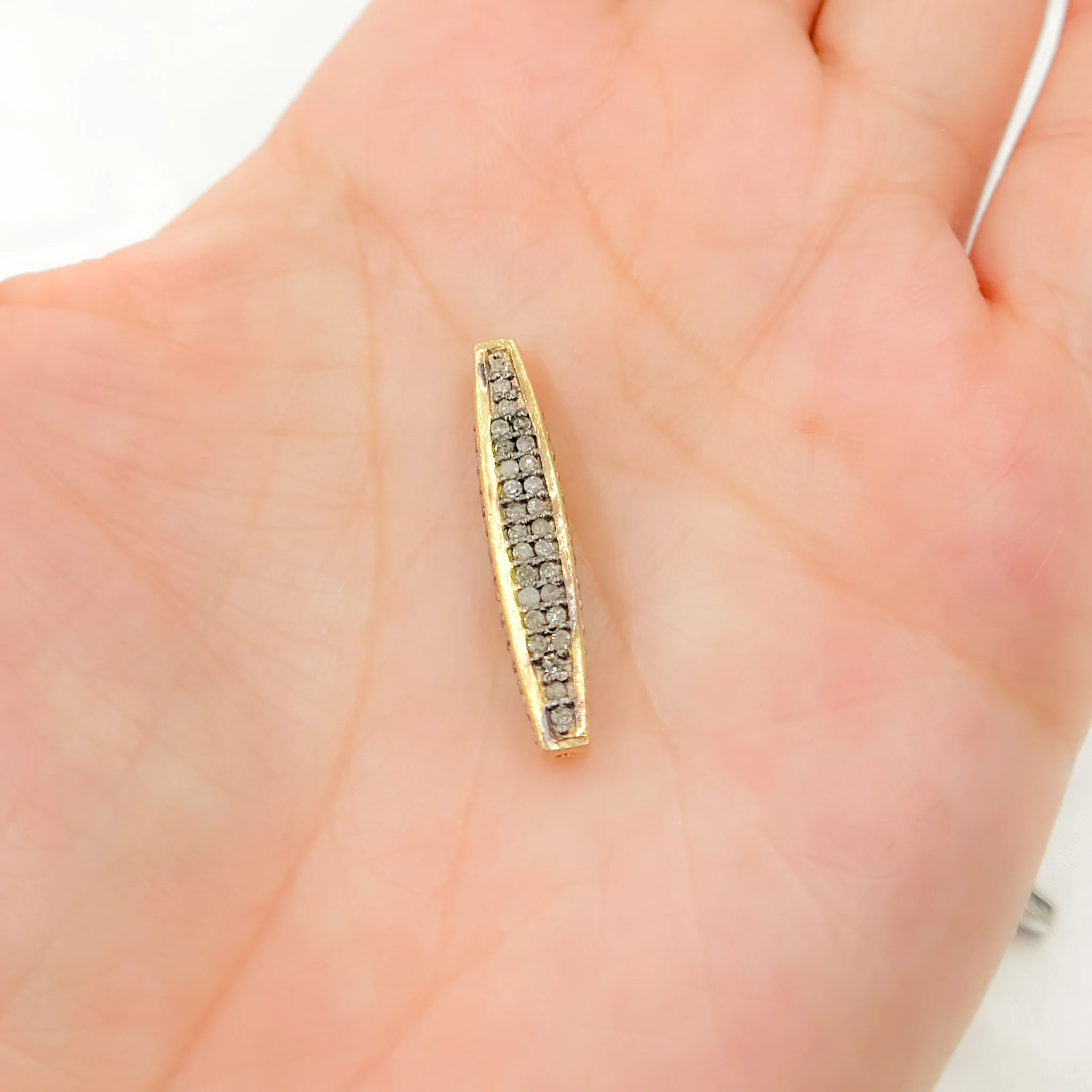 DC1009. Diamond & Sterling Silver Long Barrel Bead - Image 2