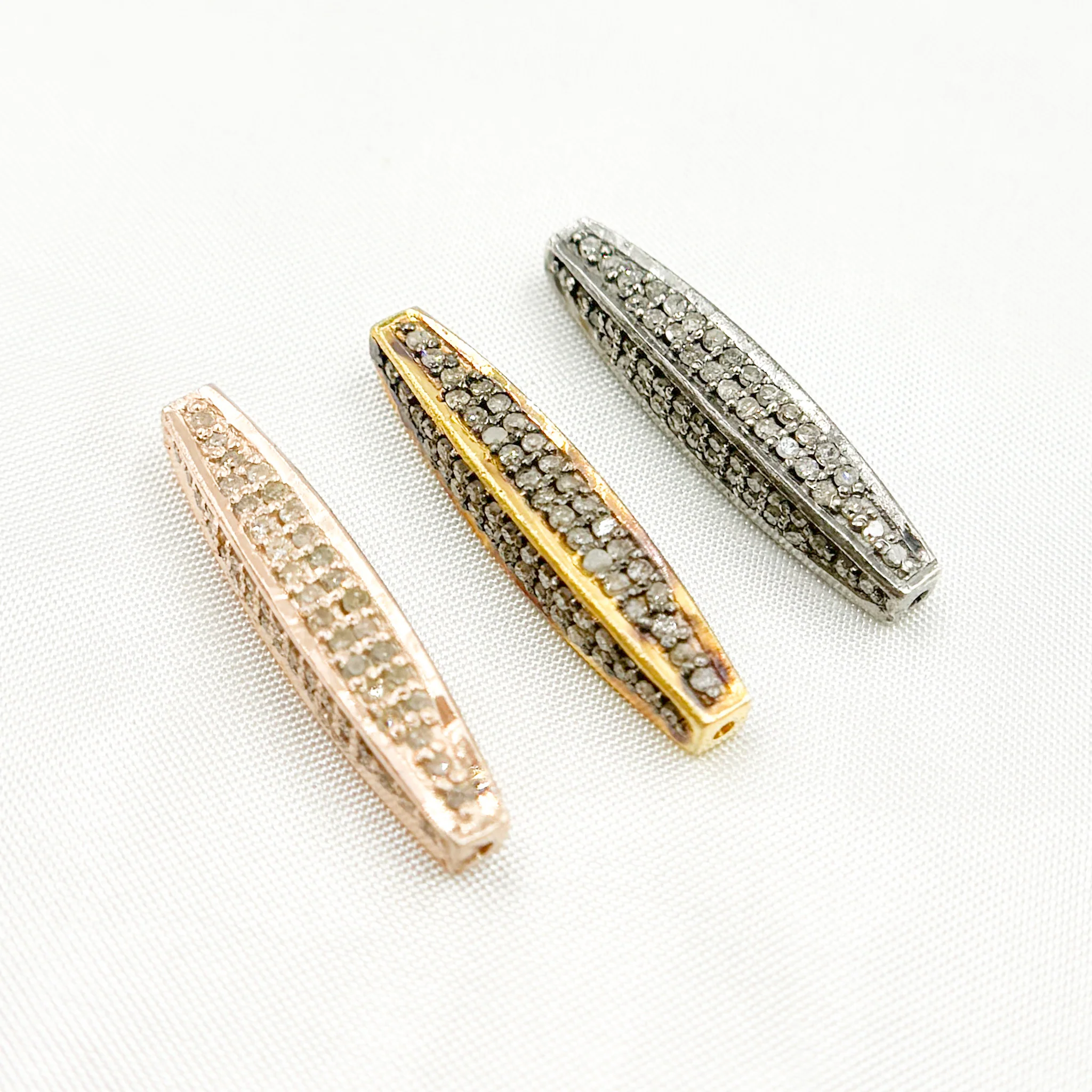 DC1009. Diamond & Sterling Silver Long Barrel Bead - Image 6