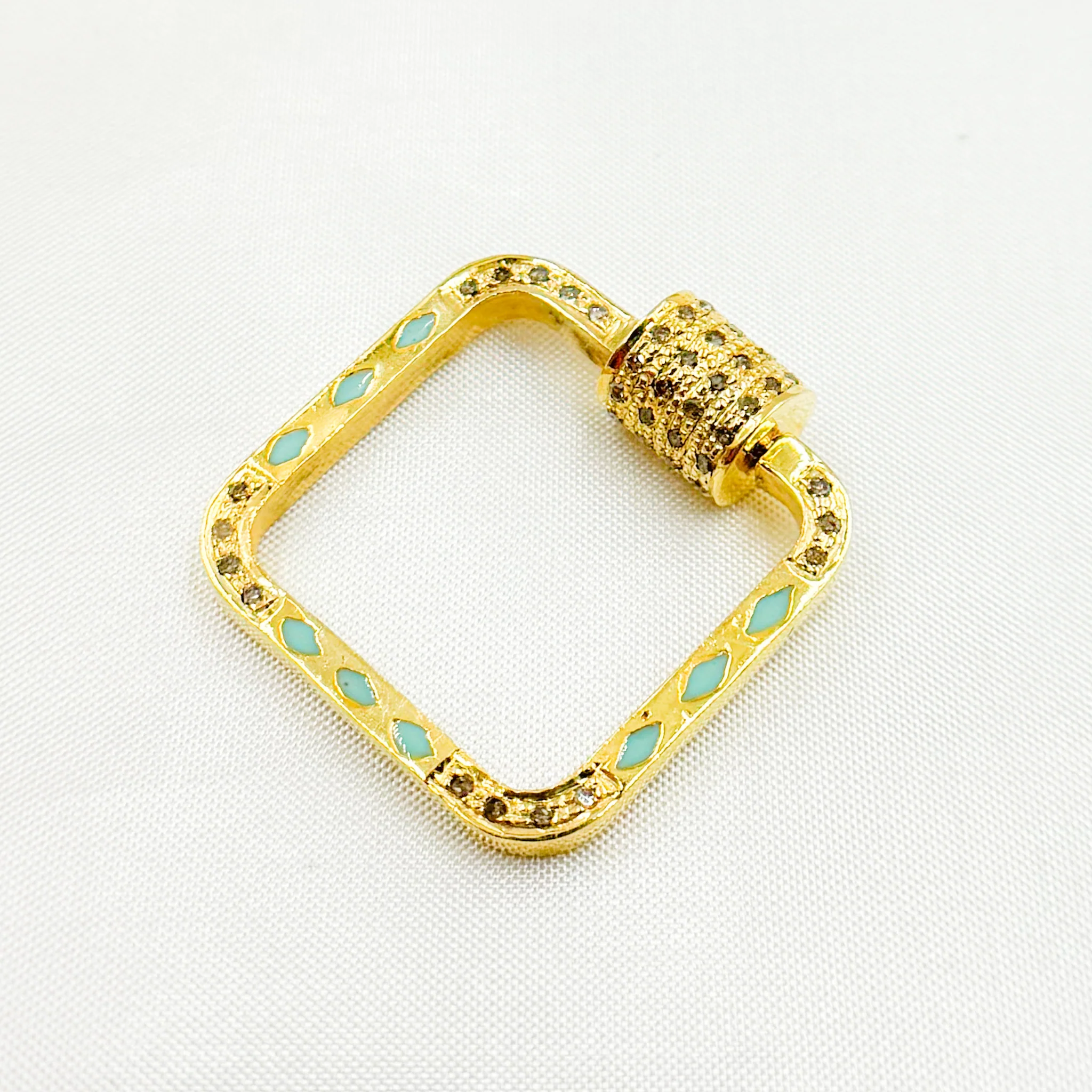 DC11. Sterling Silver Square Enamel Diamond Screw Clasp - Image 3