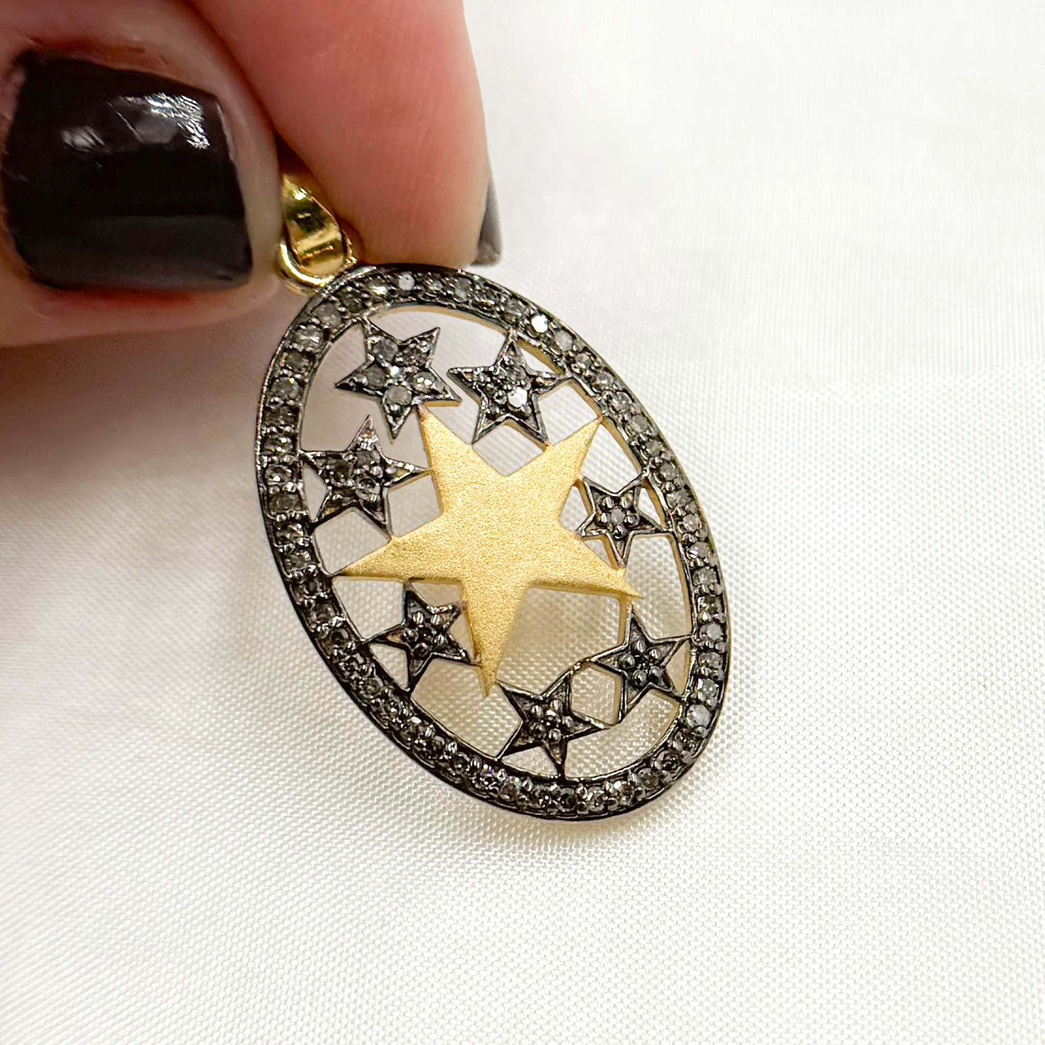 DC115. Diamond Sterling Silver Oval Star Pendant - Image 4