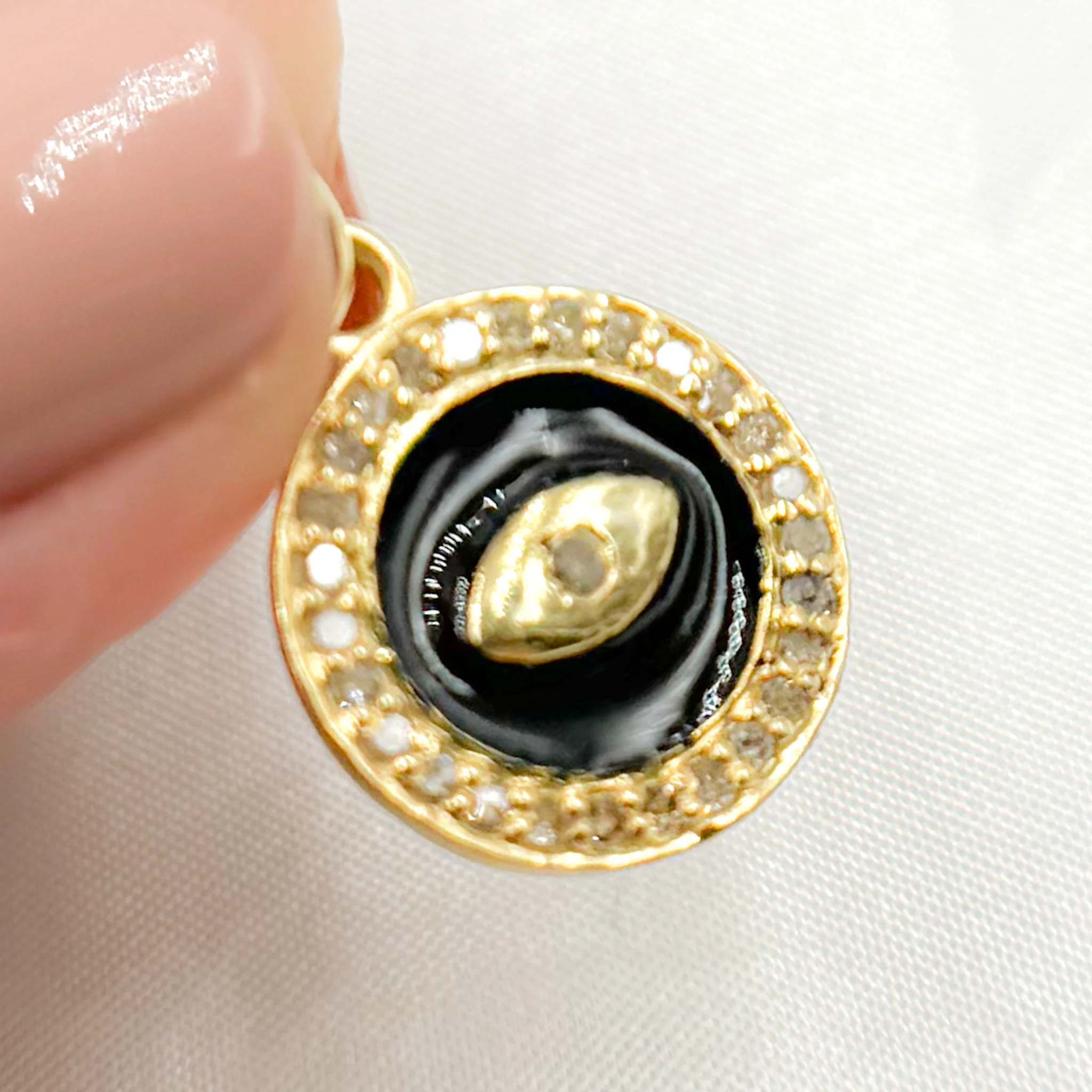 DC140A. Diamond Sterling Silver Round Eye Enamel Charm - Image 6