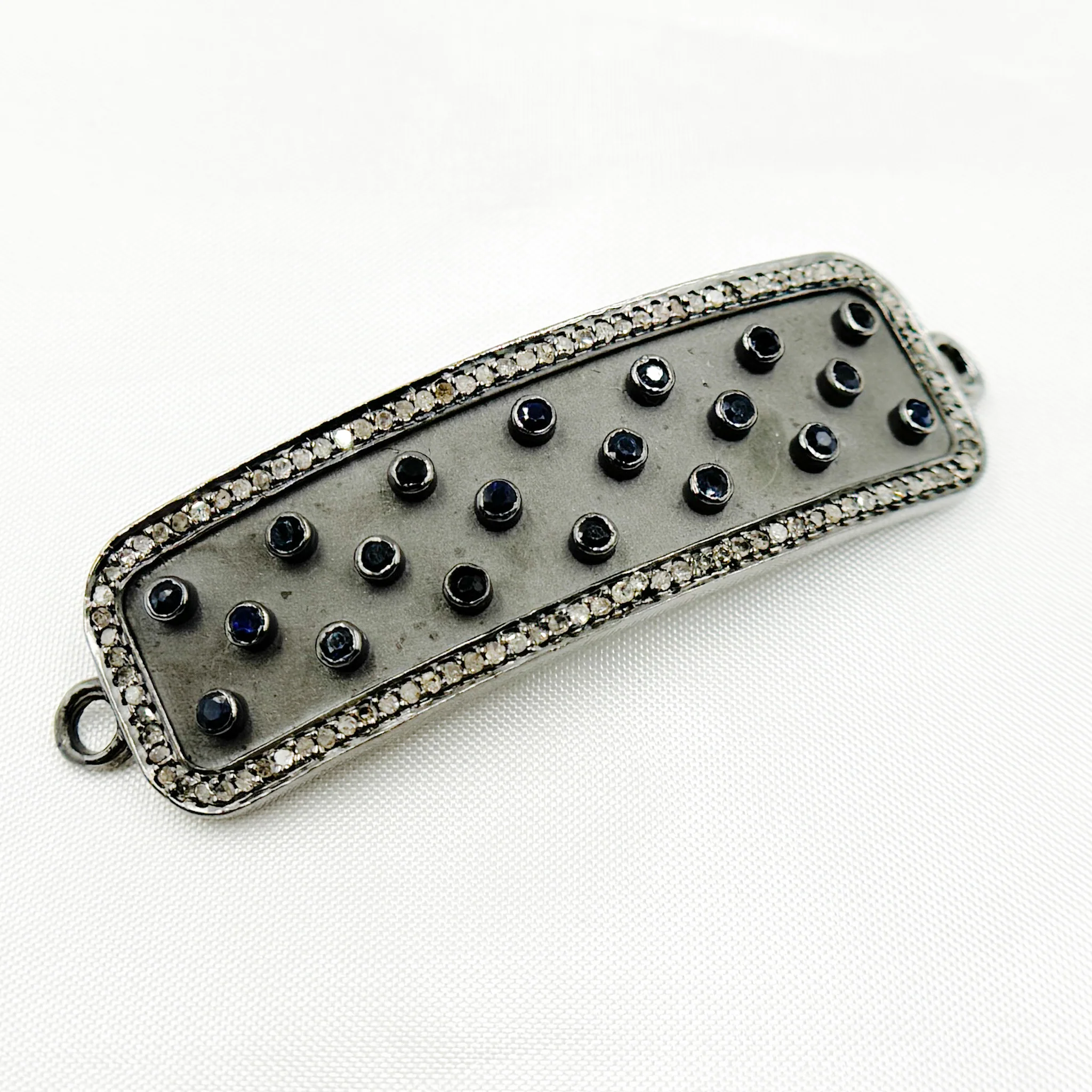 DC165. Diamond & Sterling Silver Rectangle Connector with Gemstone - Image 3