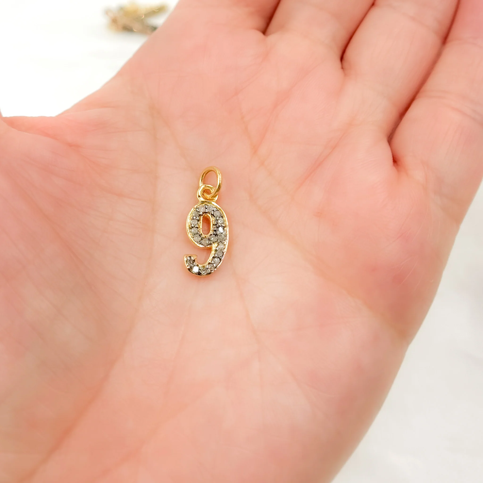 DC190. Diamond Sterling Silver Number "9" Charm - Image 2