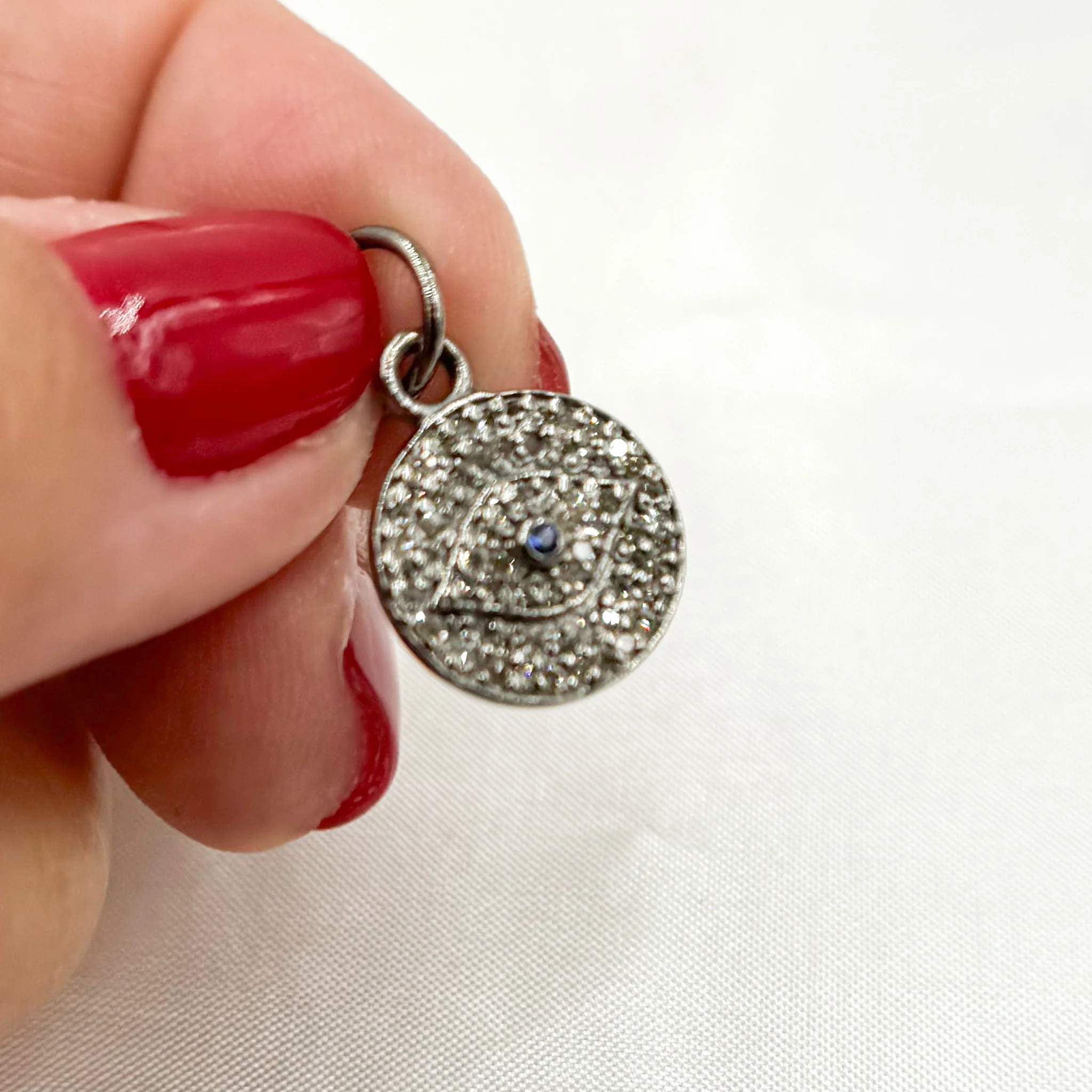 DC236. Diamond Sterling Silver Round Eye Charm with Gemstone - Image 3