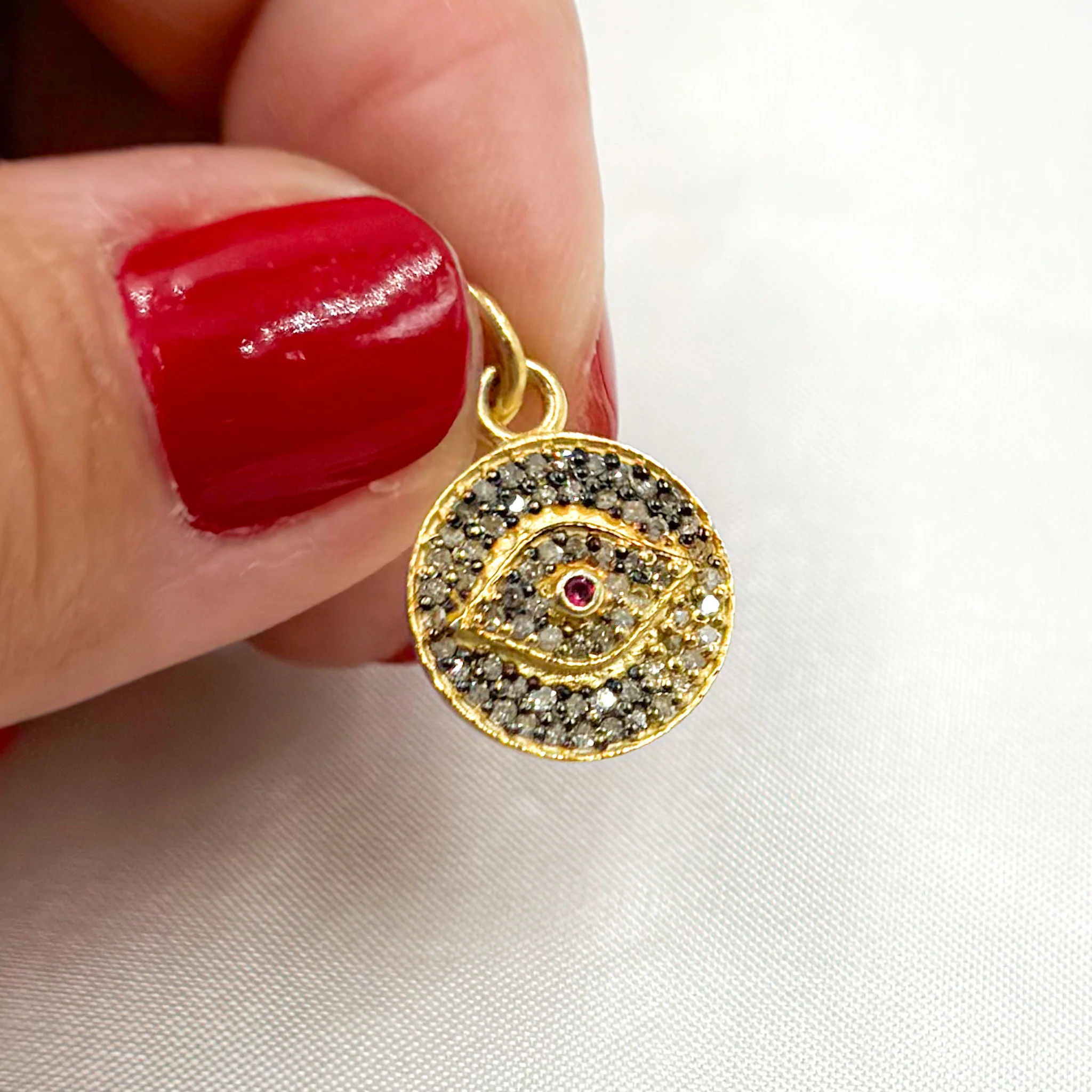 DC236. Diamond Sterling Silver Round Eye Charm with Gemstone - Image 6