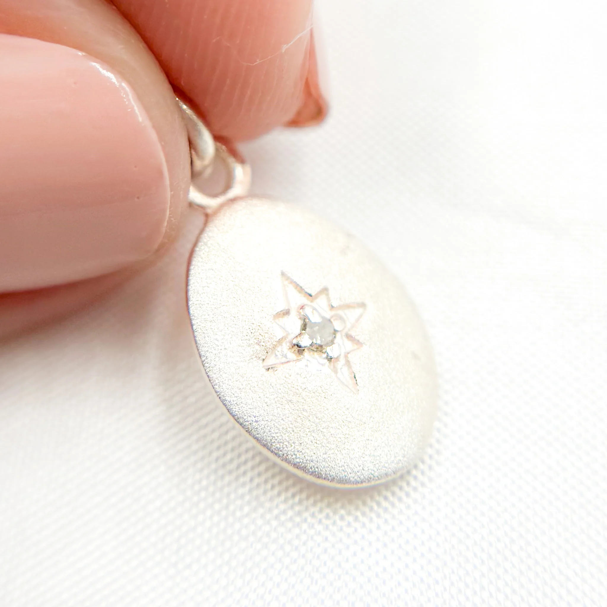 DC281. Diamond Sterling Silver Oval Star Charm - Image 3