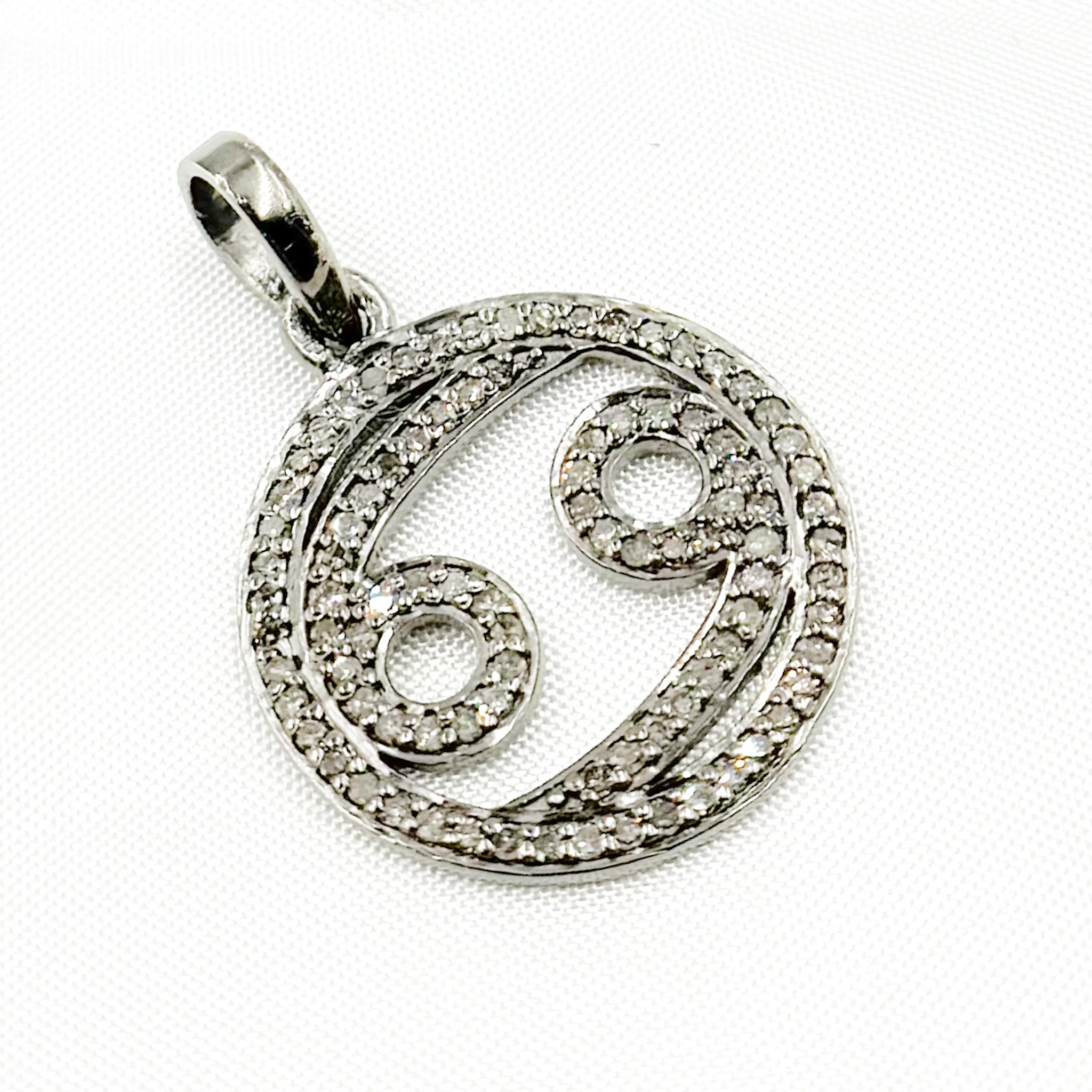 DC329. Diamond Sterling Silver Round Cancer Zodiac Pendant - Image 6