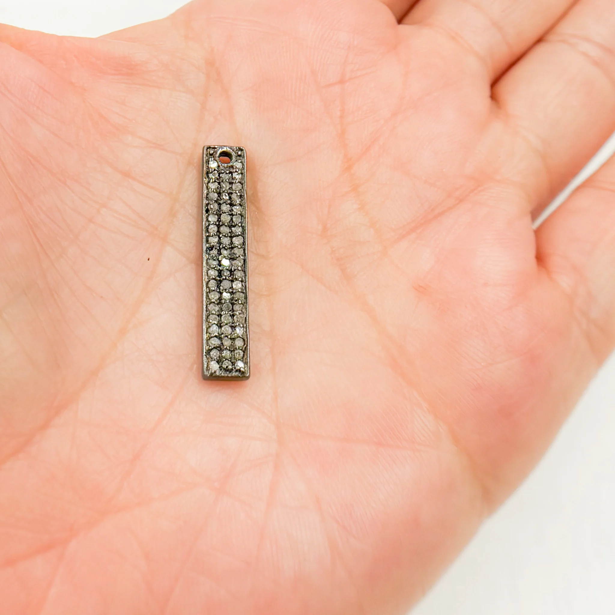 DC4. Diamond Black Rhodium Sterling Silver Bar Charm - Image 3