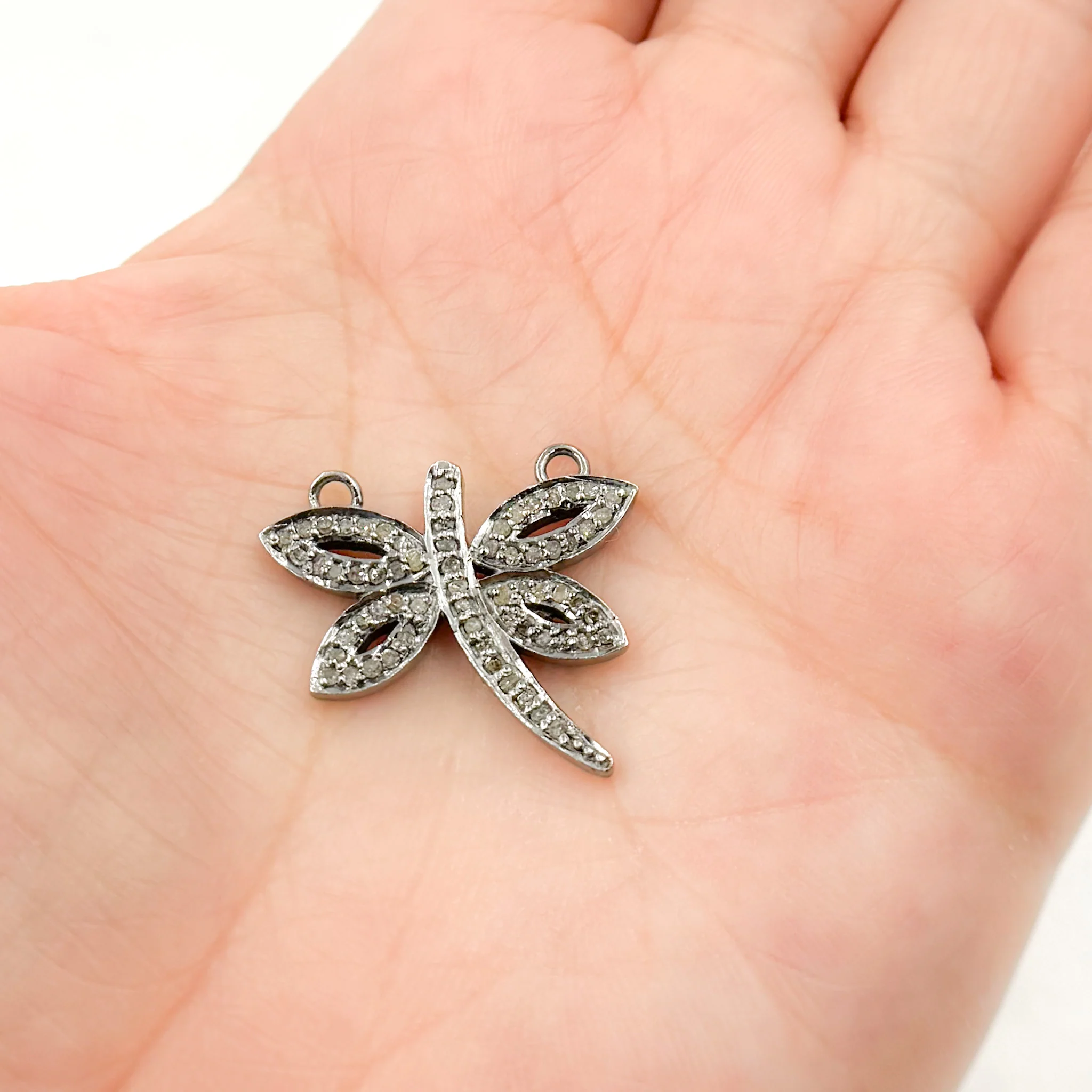 DC421. Diamond Sterling Silver Dragonfly Connector Charm - Image 2