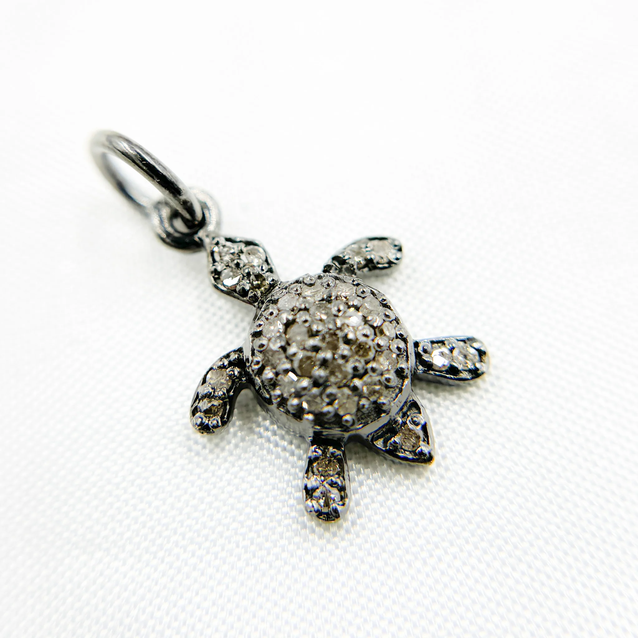 DC434. Diamond Sterling Silver Black Rhodium Turtle Charm - Image 4