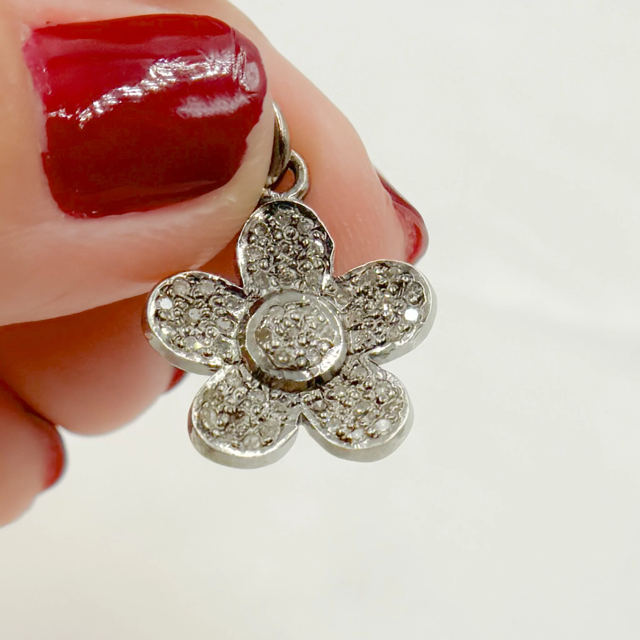 DC481. Diamond Sterling Silver Flower Charm - Image 5