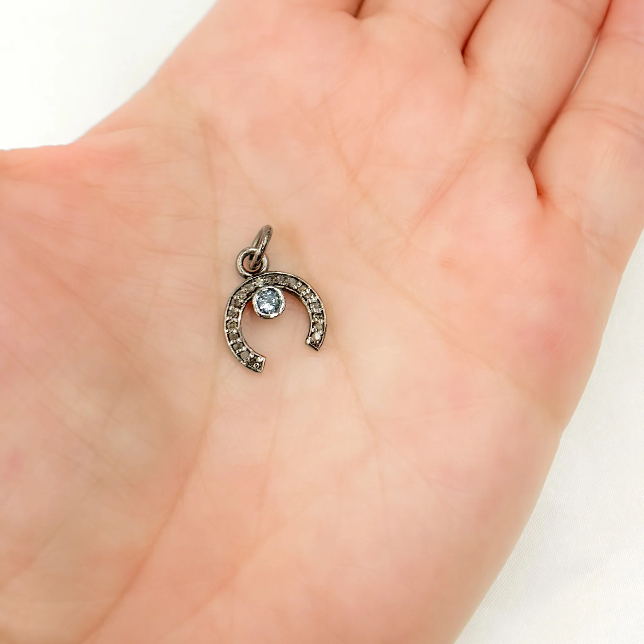 DC596. Diamond Sterling Silver Horseshoe Charm with Gemstone - Image 14