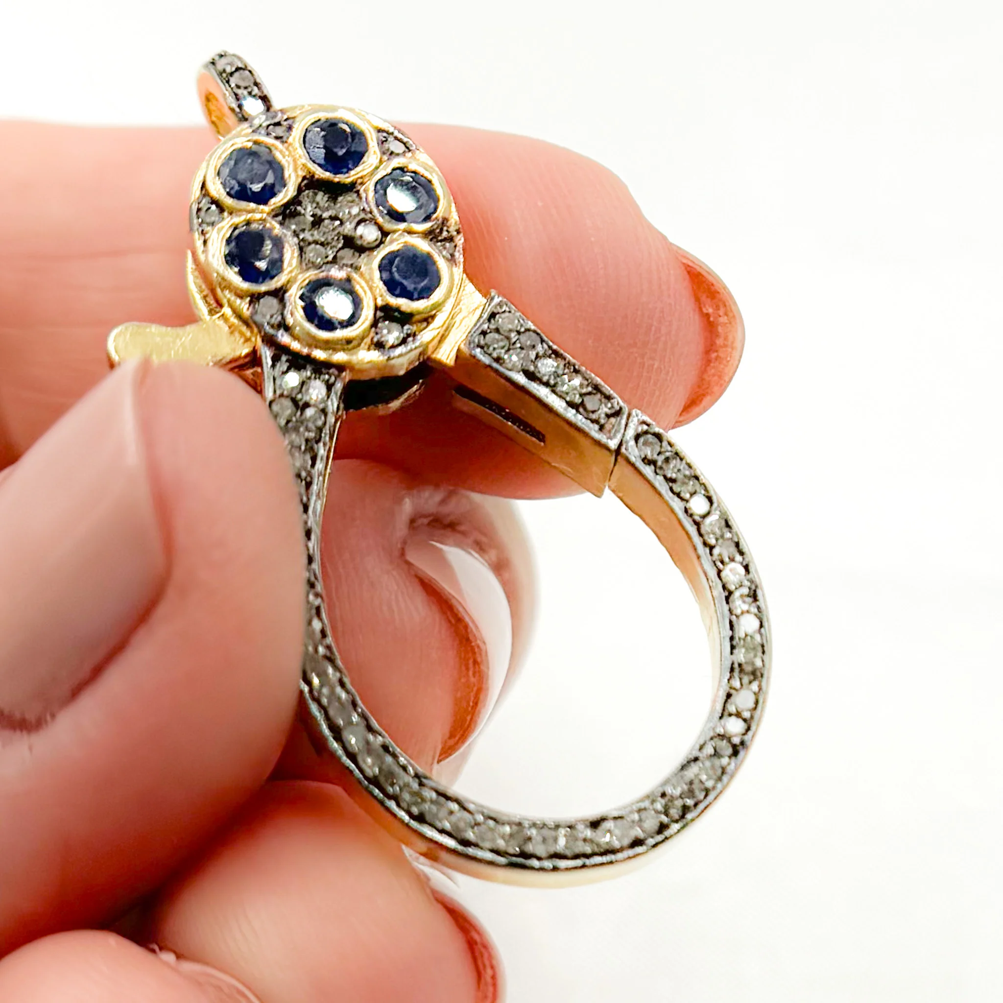 DC653. Diamond Sterling Silver Drop Shape Trigger Clasp with Gemstone - Image 2