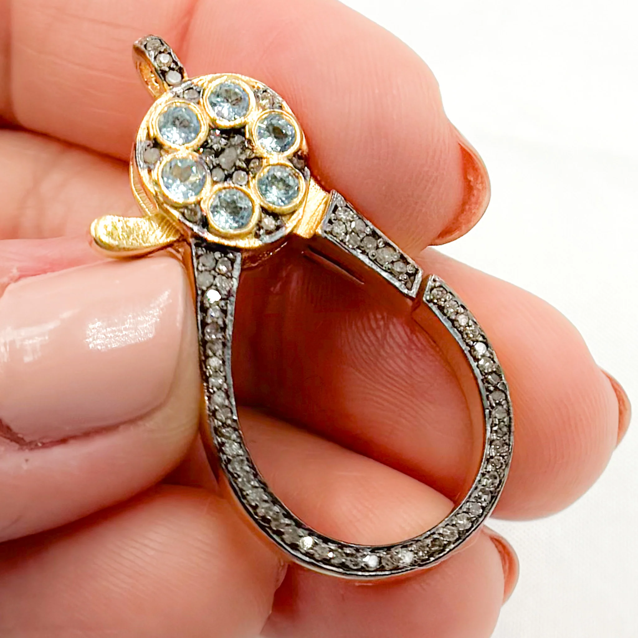 DC653. Diamond Sterling Silver Drop Shape Trigger Clasp with Gemstone - Image 3