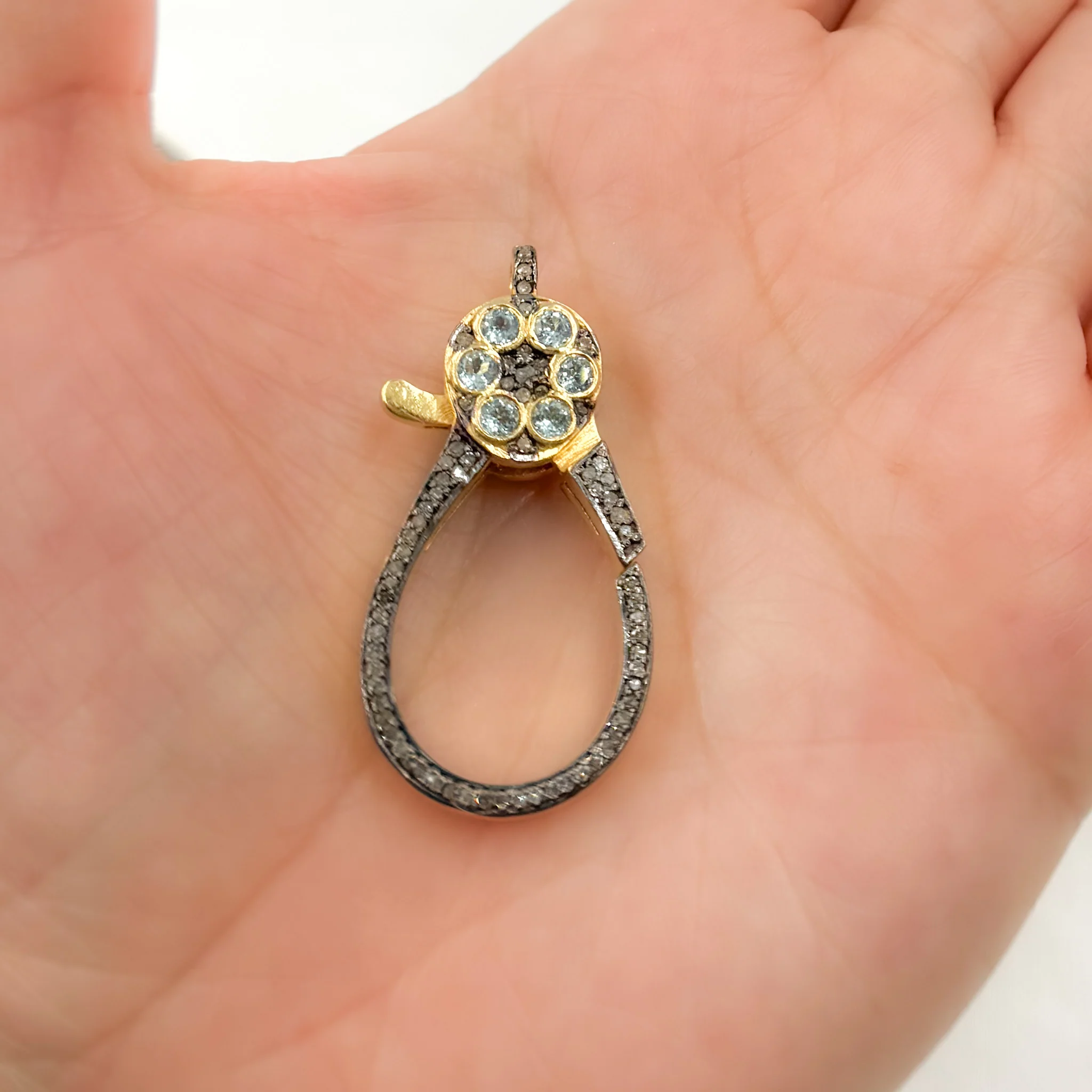 DC653. Diamond Sterling Silver Drop Shape Trigger Clasp with Gemstone - Image 4