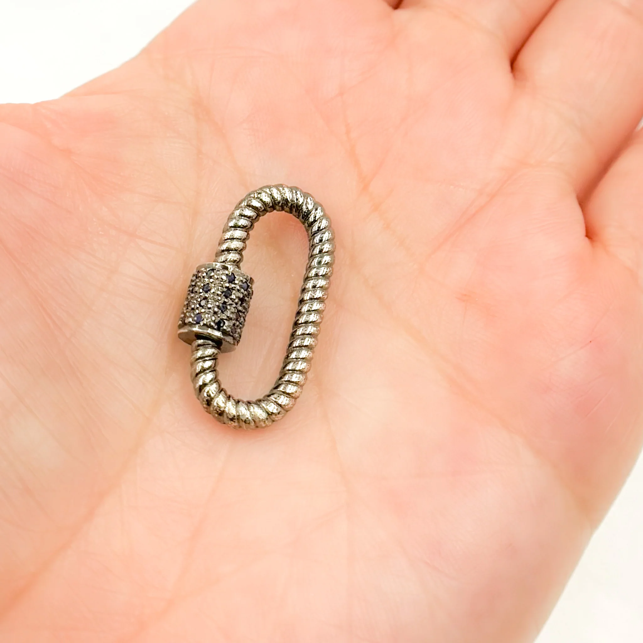 DC661. Diamond Sterling Silver Oval Twisted Wire Carabiner Clasp with Gemstone - Image 3