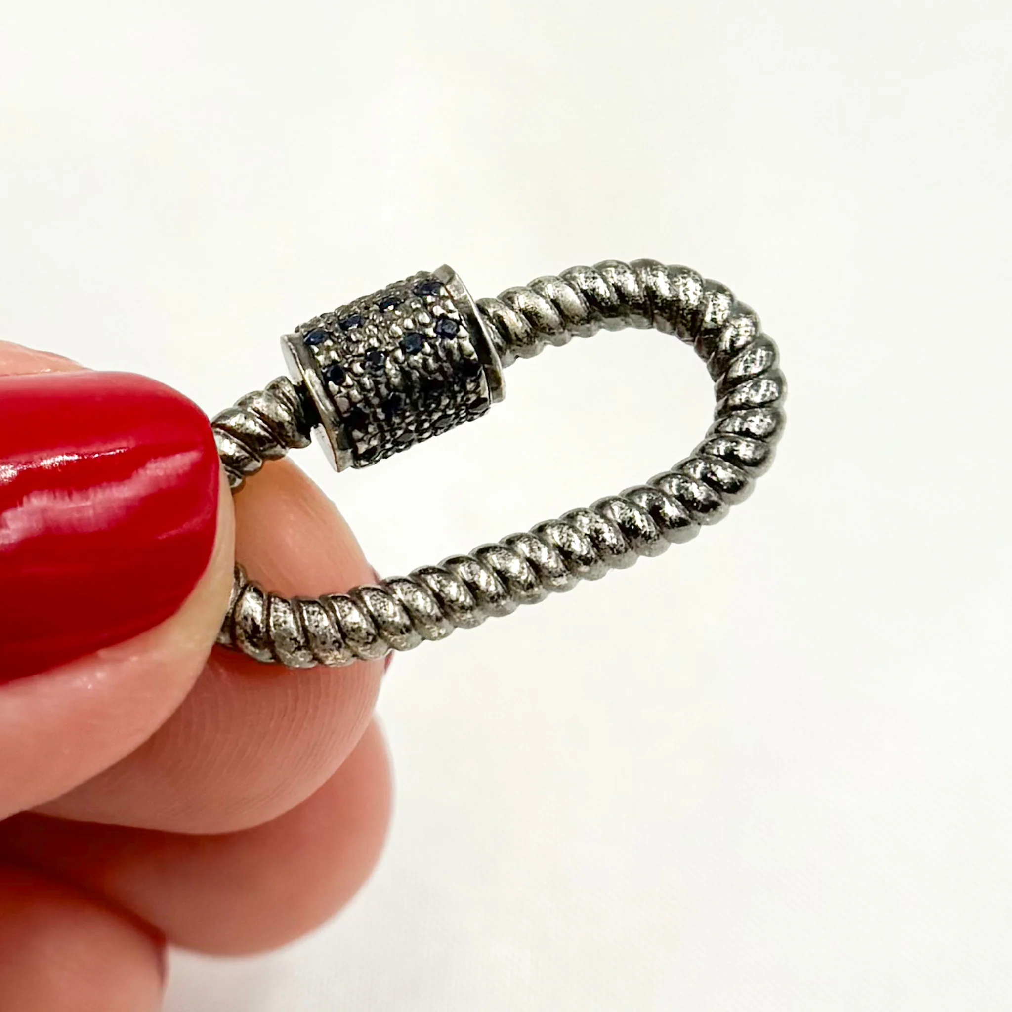 DC661. Diamond Sterling Silver Oval Twisted Wire Carabiner Clasp with Gemstone - Image 4