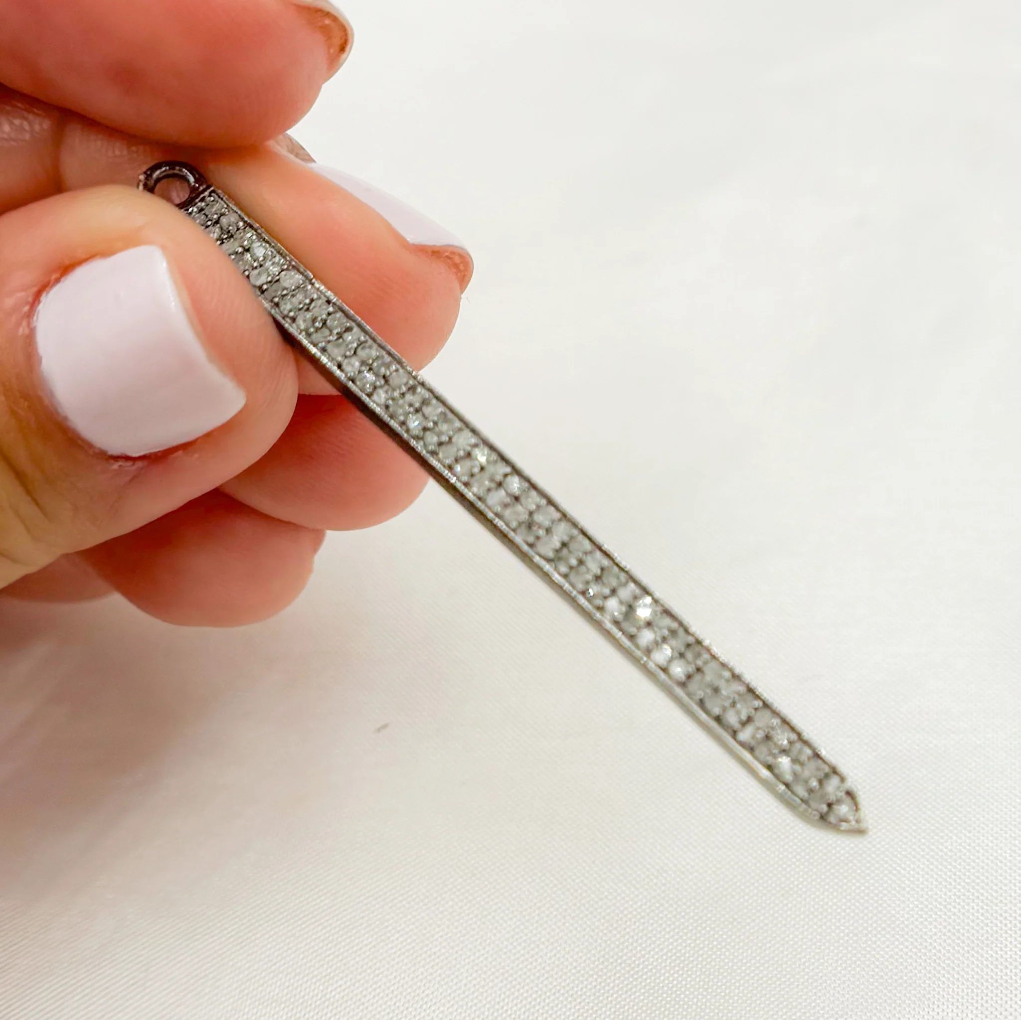 DC683. Diamond Black Rhodium Sterling Silver Spike Charm - Image 2