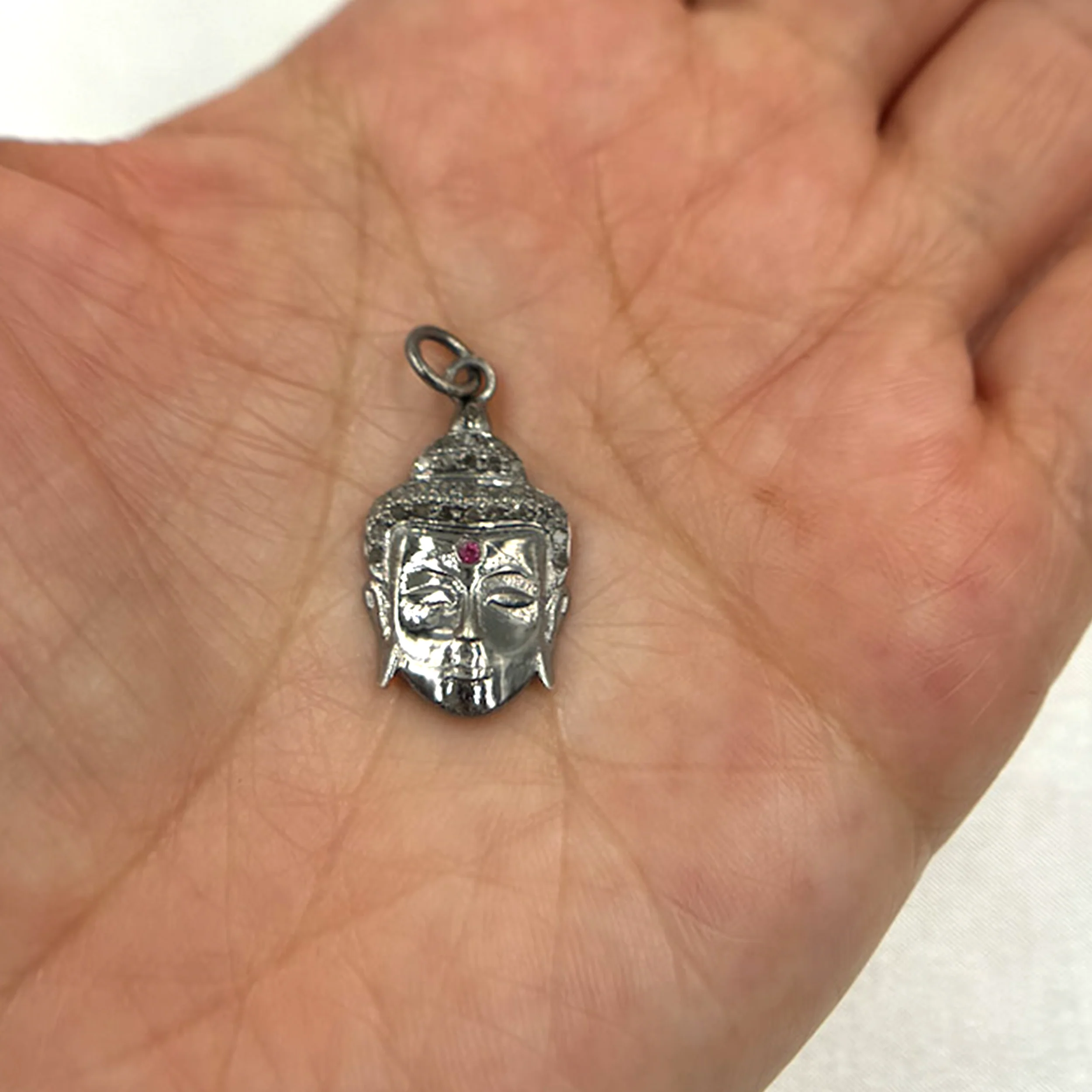 DC705. Diamond Sterling Silver Buddha Head Pendant