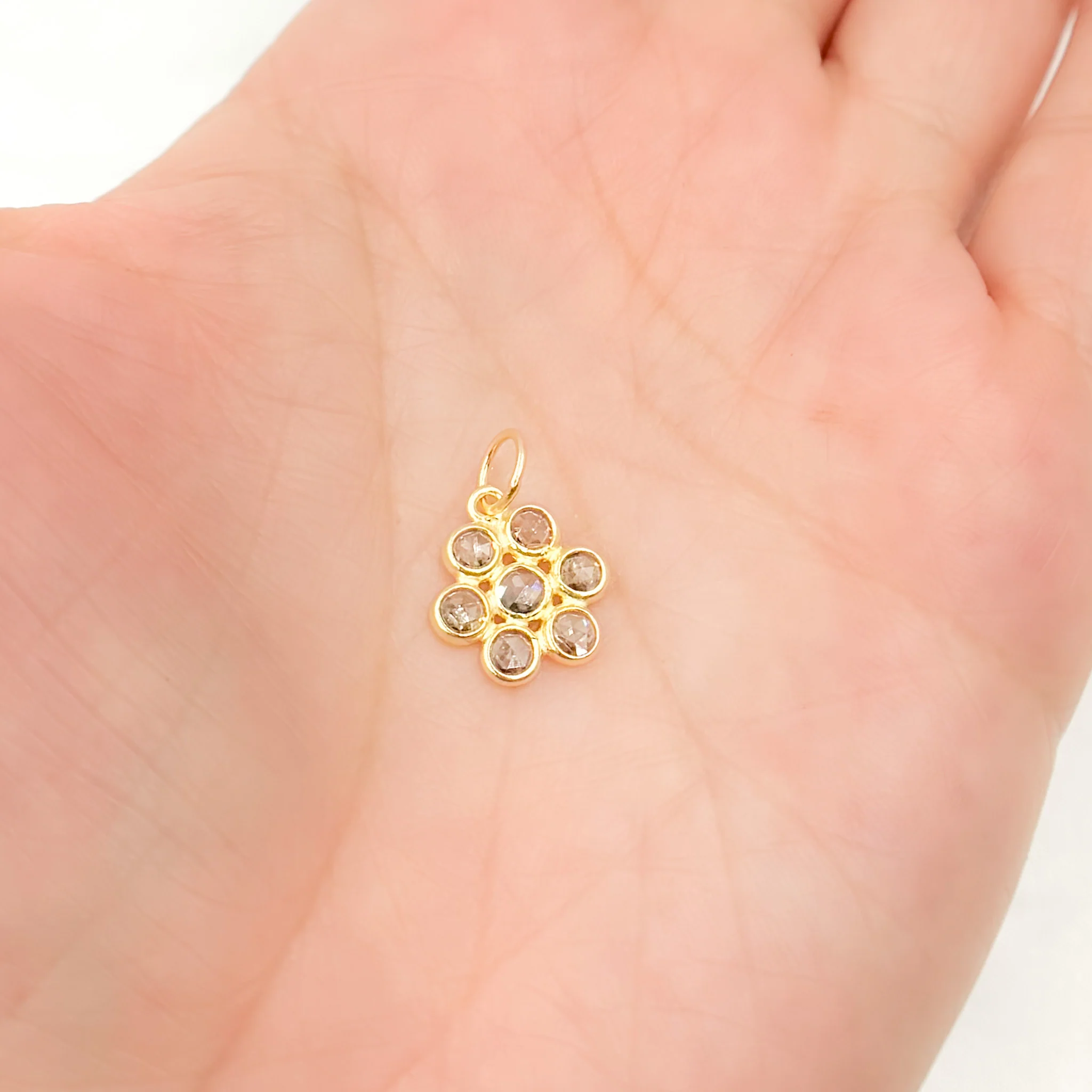 DC727. Diamond Sterling Silver Fancy Flower Shape Charm - Image 2