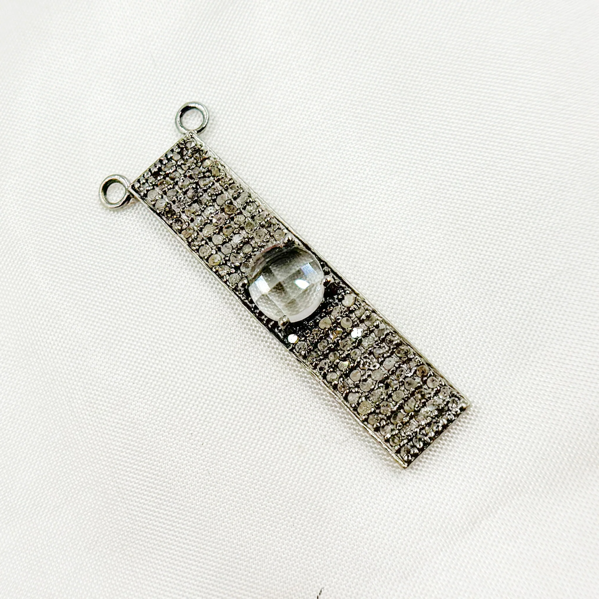 DC8. Silver Diamond and Gemstone Rectangle Connector - Image 4