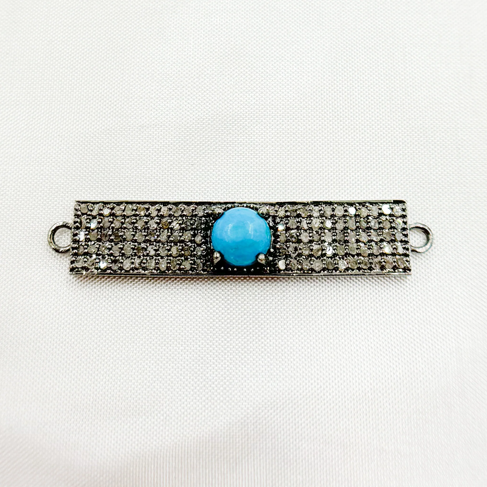 DC9. Silver Diamond and Gemstone Rectangle Connector - Image 2