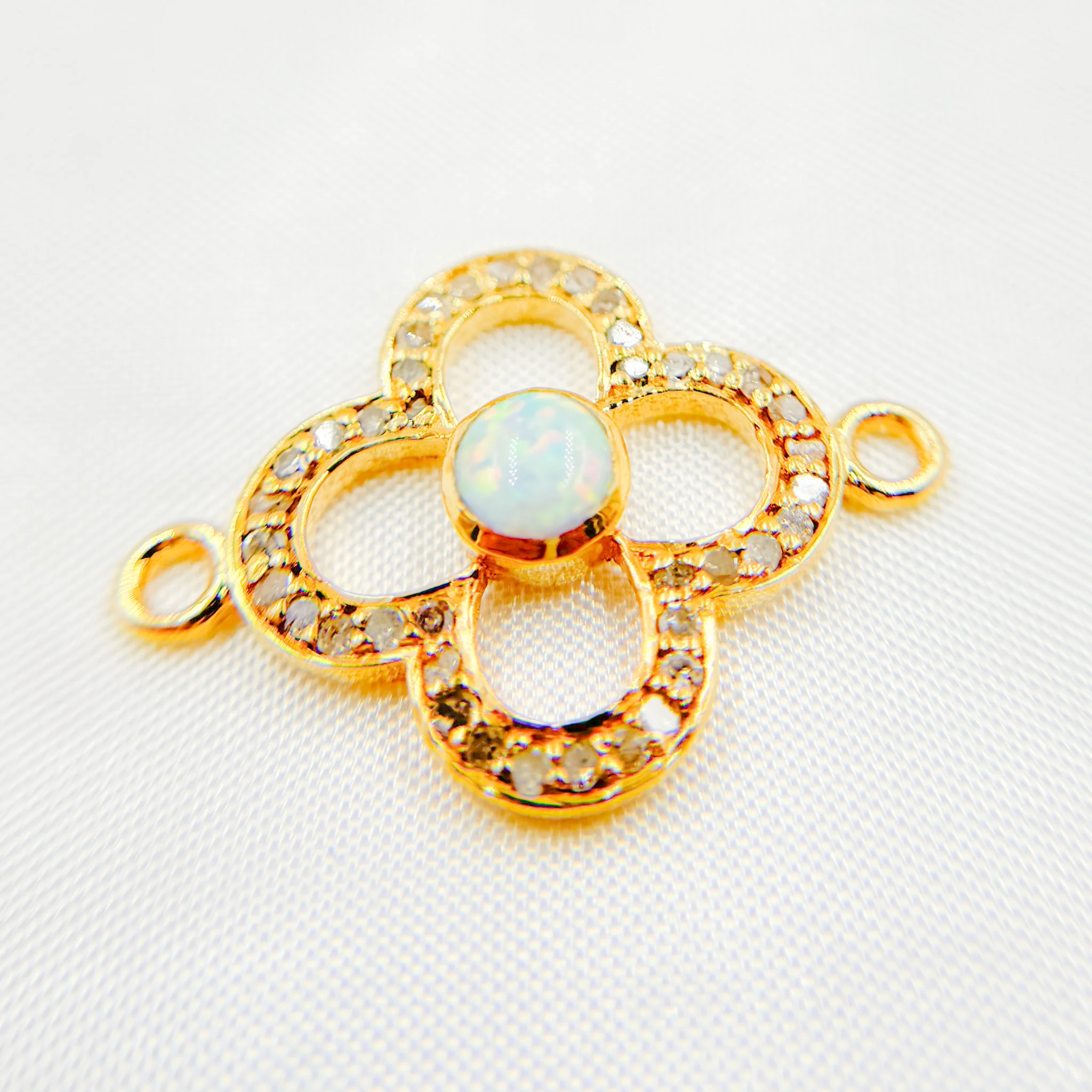 DC911. Diamond & Sterling Silver Flower Connector with Gemstone - Image 7
