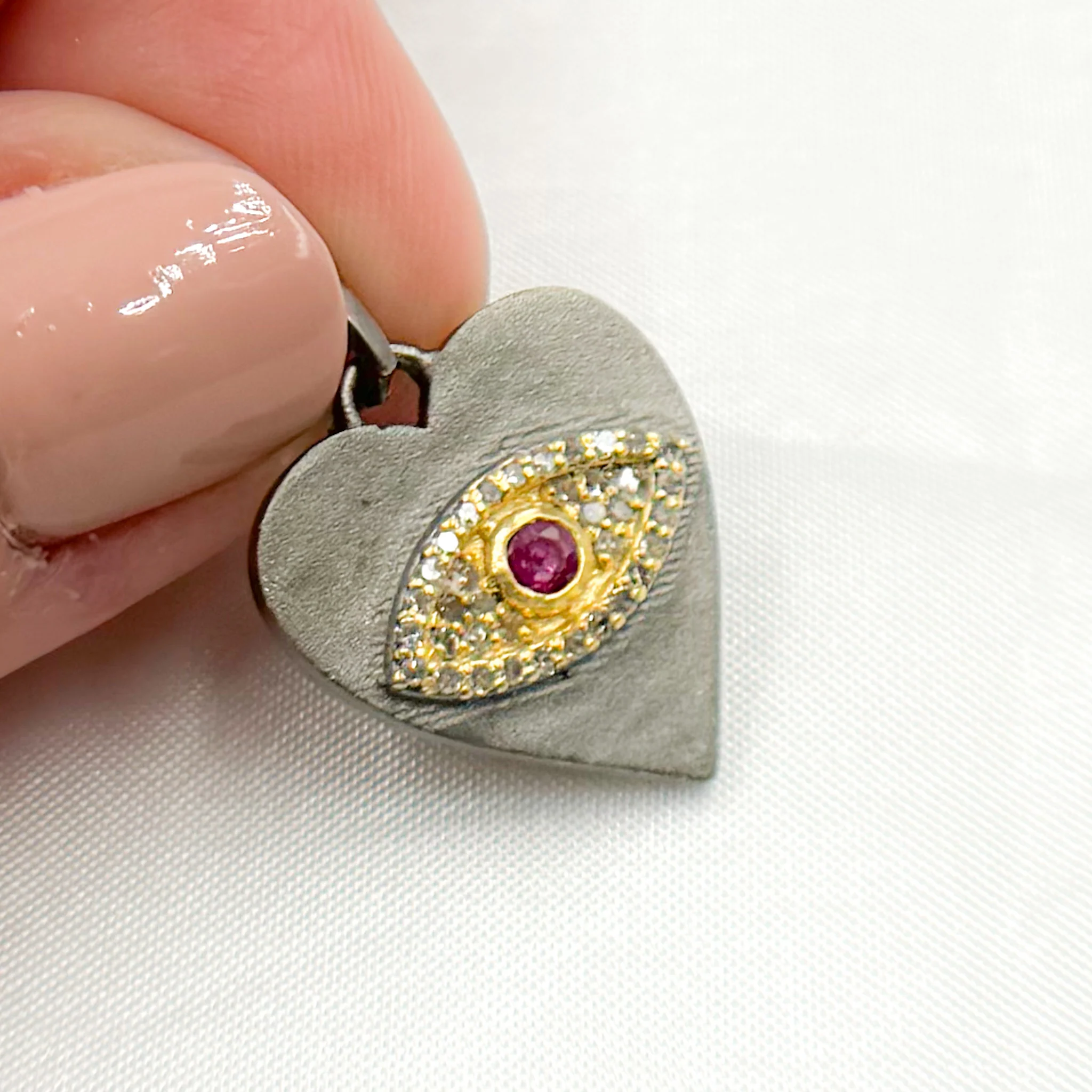 DC981. Diamond Sterling Silver Heart Eye Pendant with Gemstone - Image 2