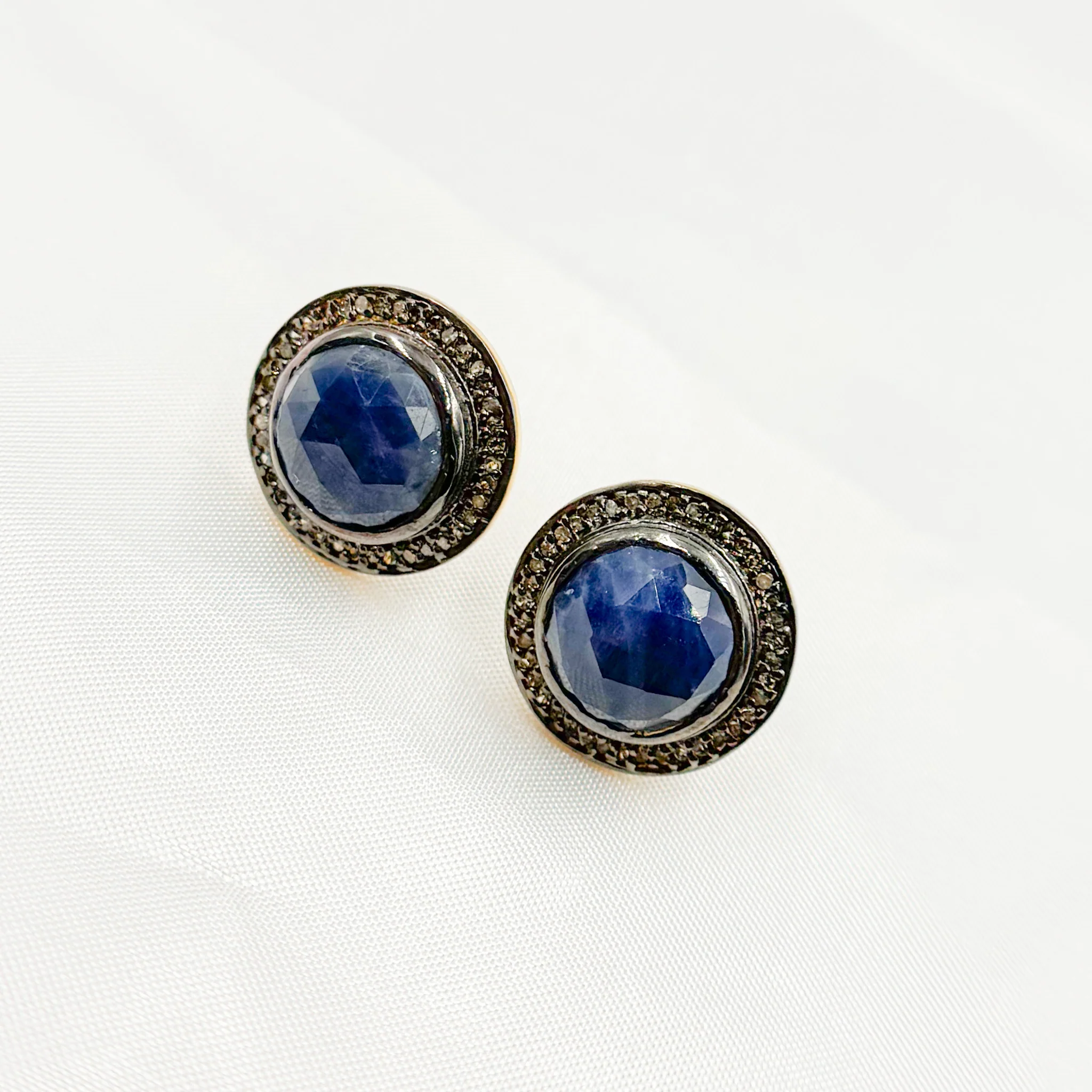 DE029. Diamond Sterling Silver Gemstone Round Studs - Image 7