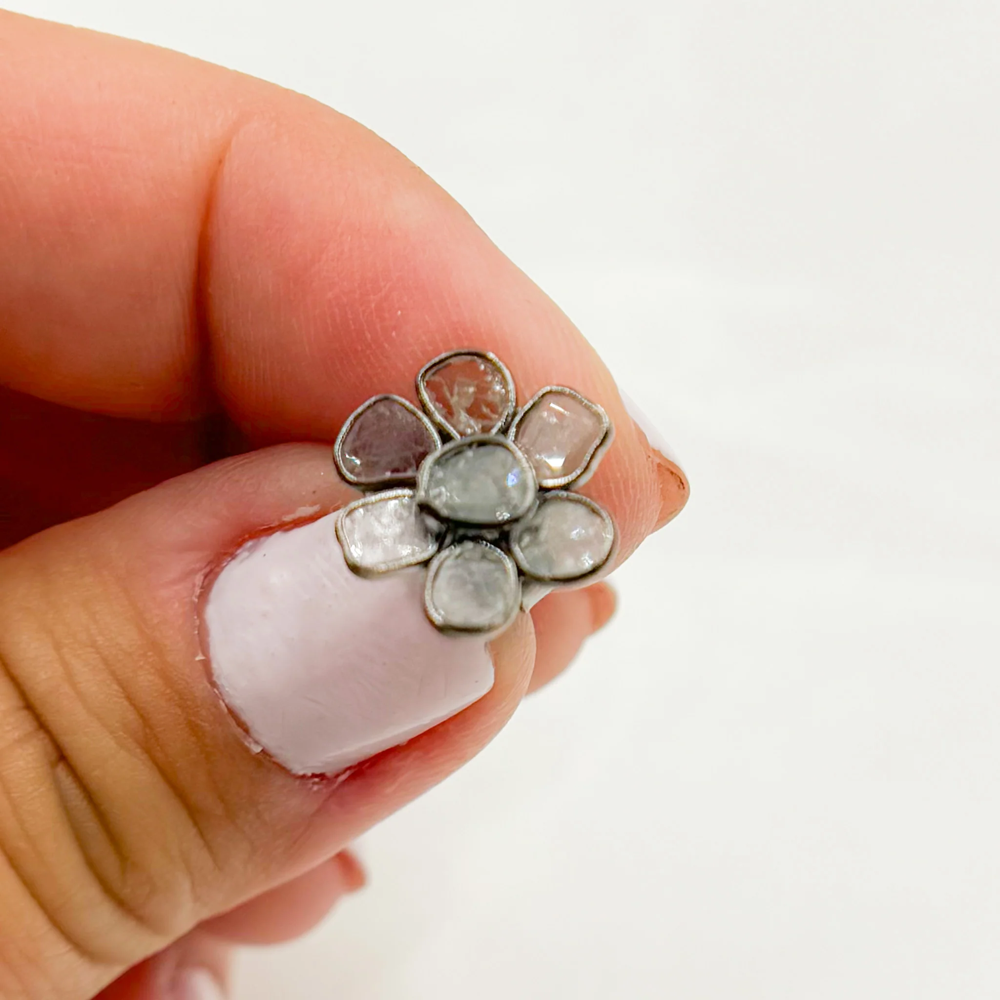 DE030. Diamond Silver Flower Studs - Image 7