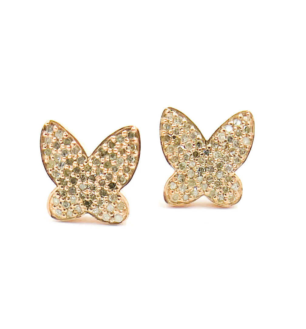DE048. Diamond Sterling Silver Butterfly Studs - Image 3