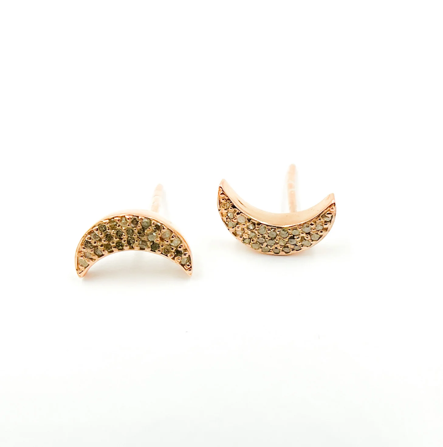 DE049. Pave Diamond Sterling Silver Moon Studs - Image 3