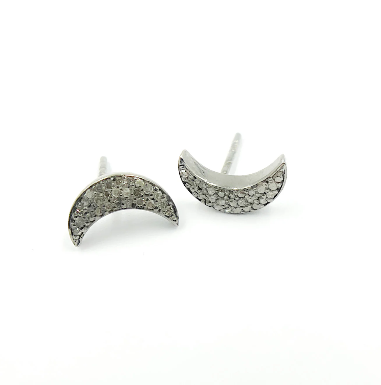 DE049. Pave Diamond Sterling Silver Moon Studs - Image 4