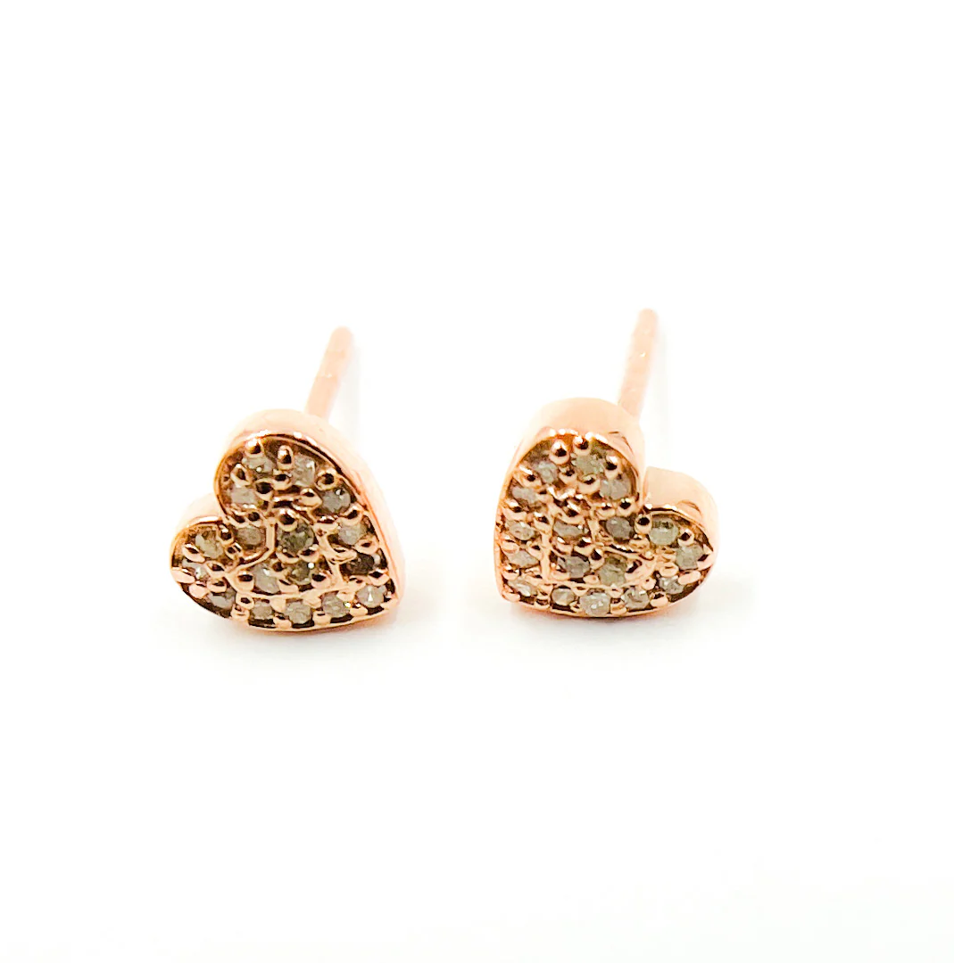 DE053. Pave Diamond Sterling Silver Heart Studs - Image 2