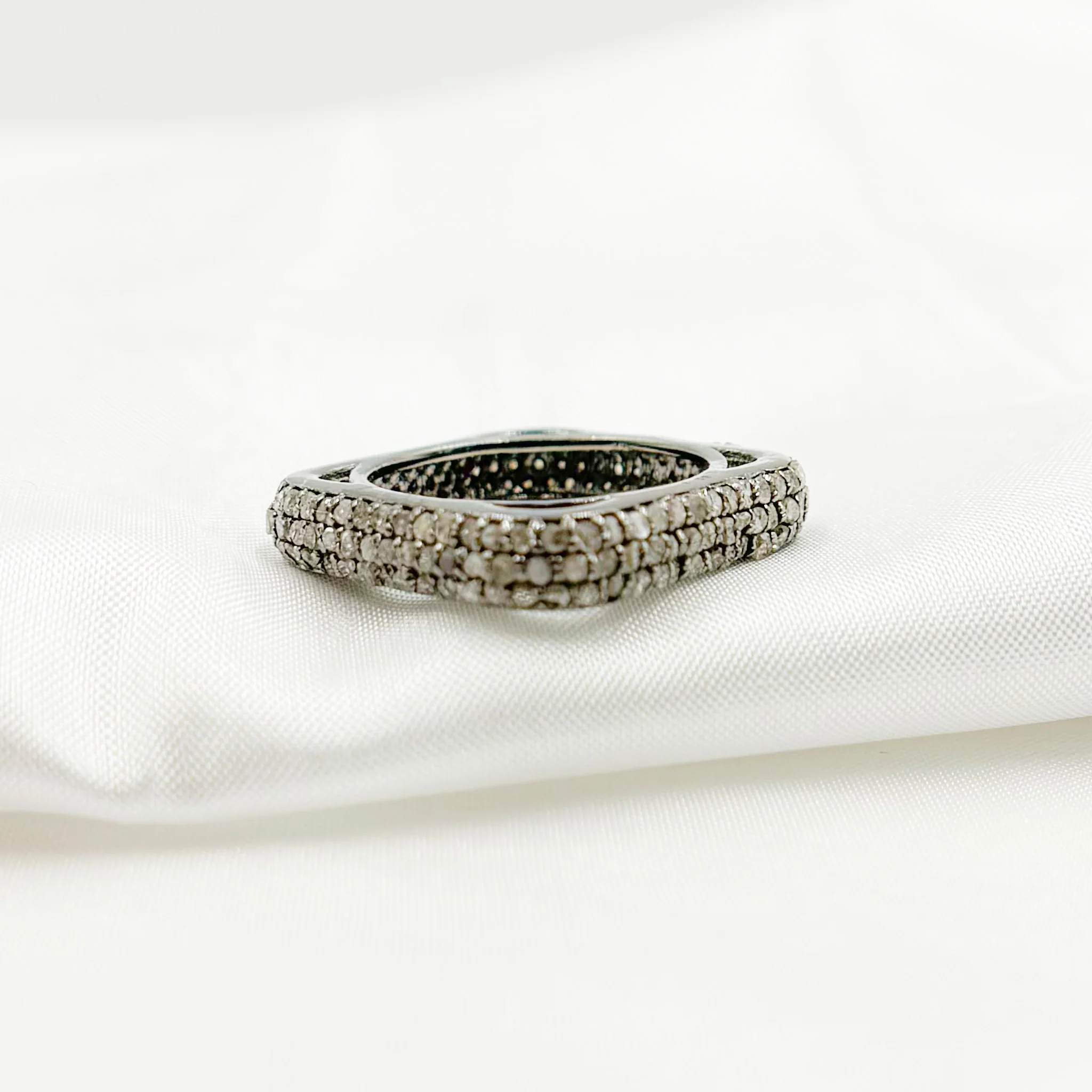 DE01. Diamond Black Rhodium Sterling Silver Square Ring - Image 2