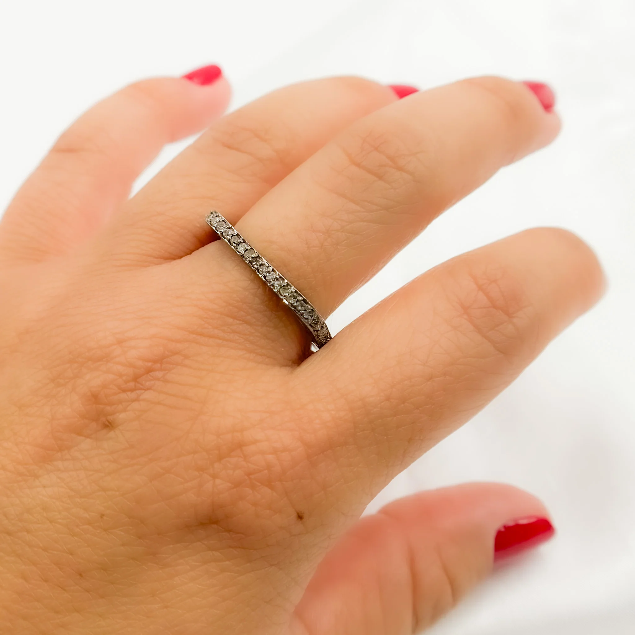 DE021. Diamond Black Rhodium Sterling Silver Square Ring