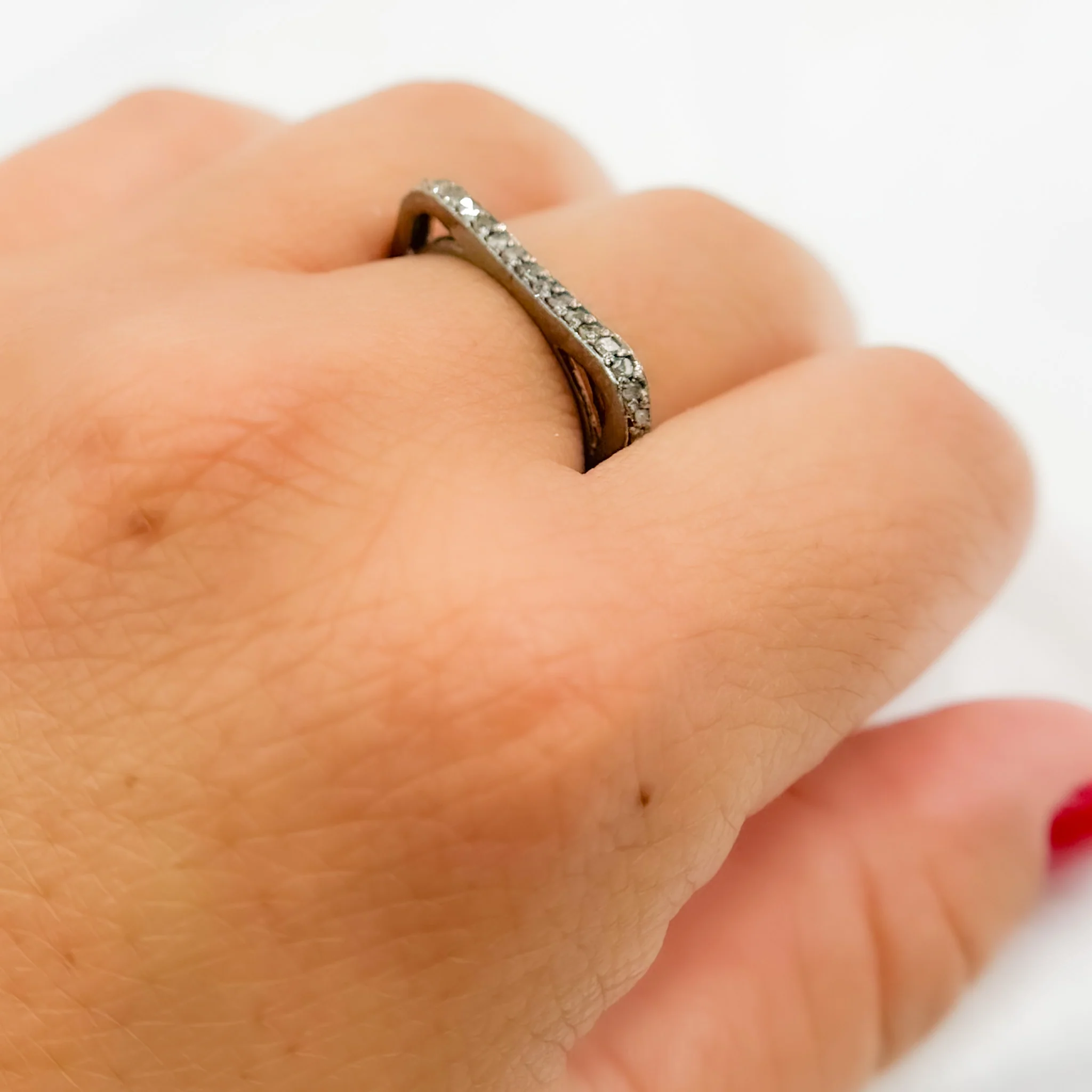 DE021. Diamond Black Rhodium Sterling Silver Square Ring - Image 3