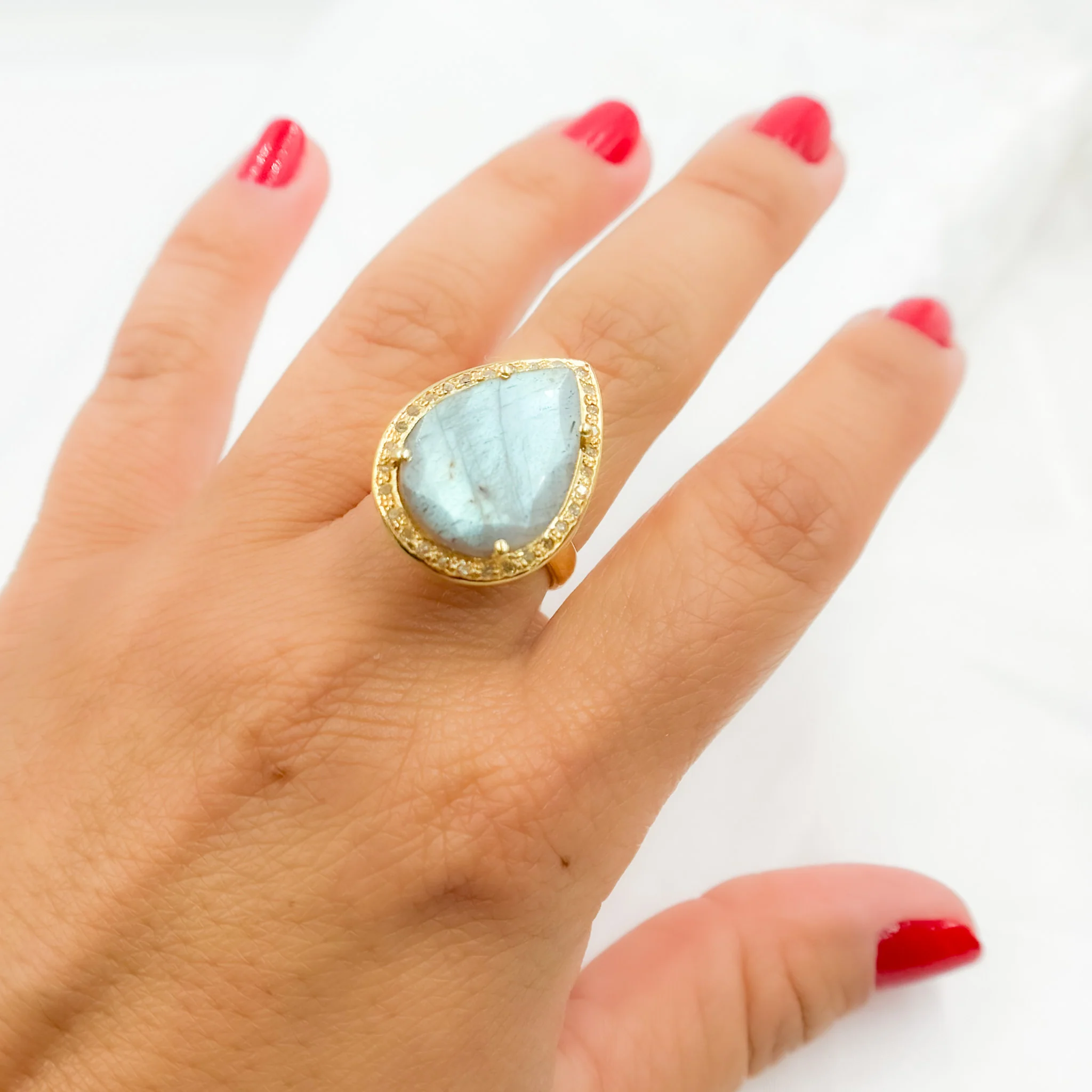 DE033. Diamond Sterling Silver Labradorite Drop Ring - Image 4