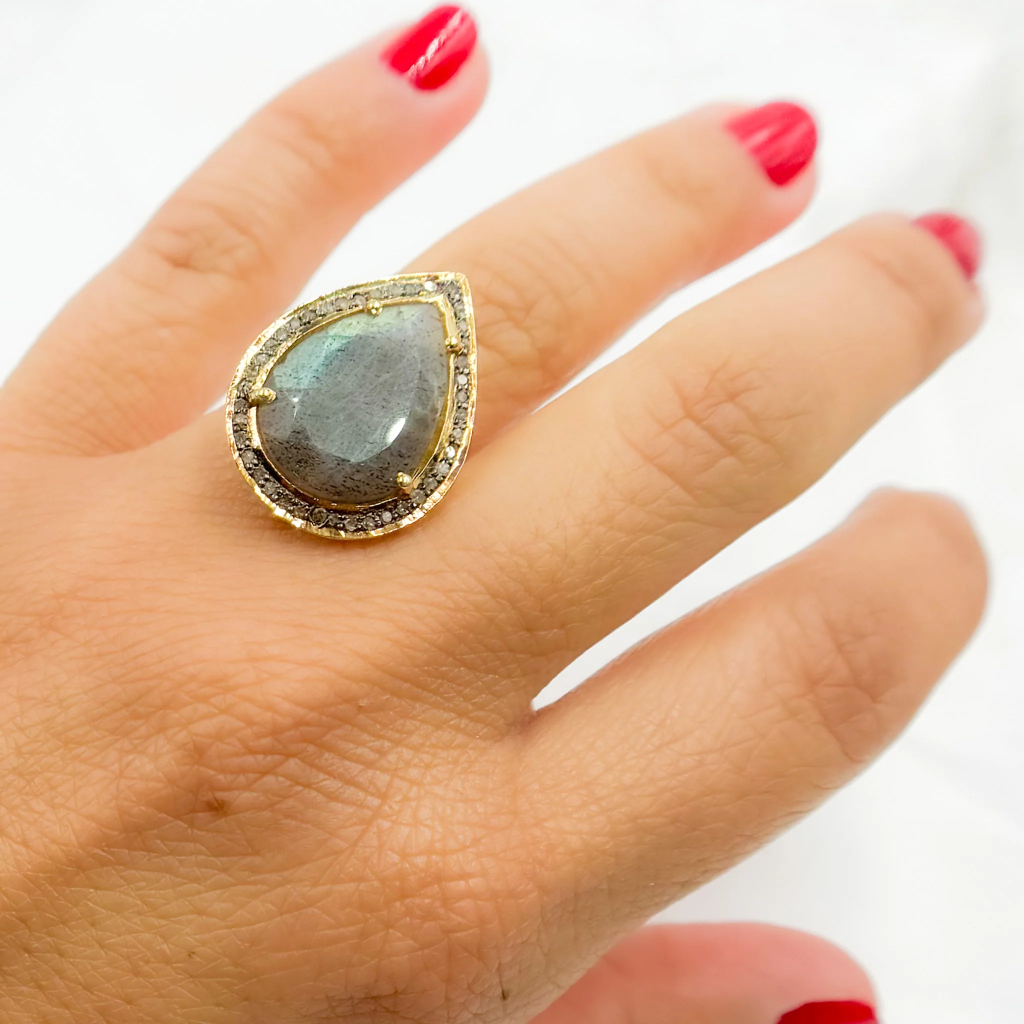 DE033. Diamond Sterling Silver Labradorite Drop Ring - Image 5